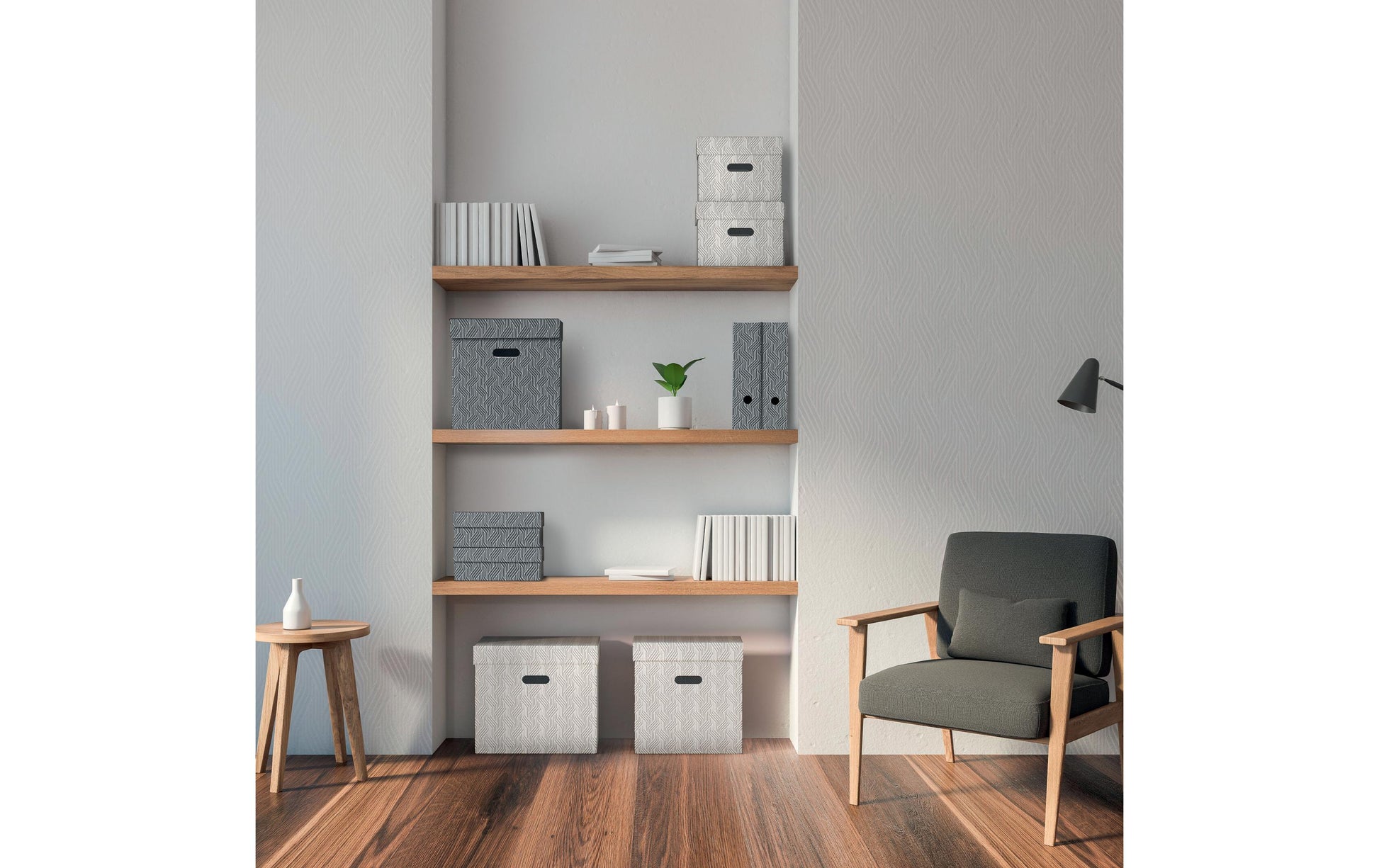 Von Aufbewahrungsbox 46 l (mit Deckel) – Karton – Grau – 355 × 305 × 510 mm – 3 Stück