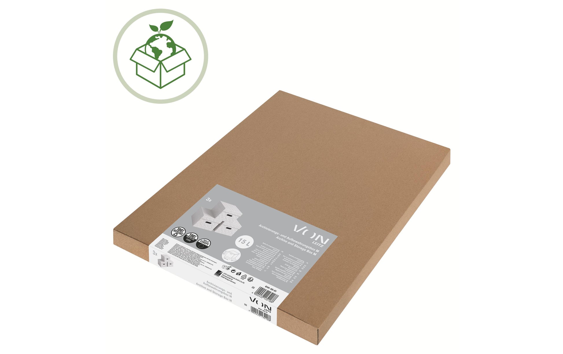 VON Cube Aufbewahrungsbox 29 l (mit Deckel) – Karton – Grau – 320 × 315 × 365 mm – 3 Stück