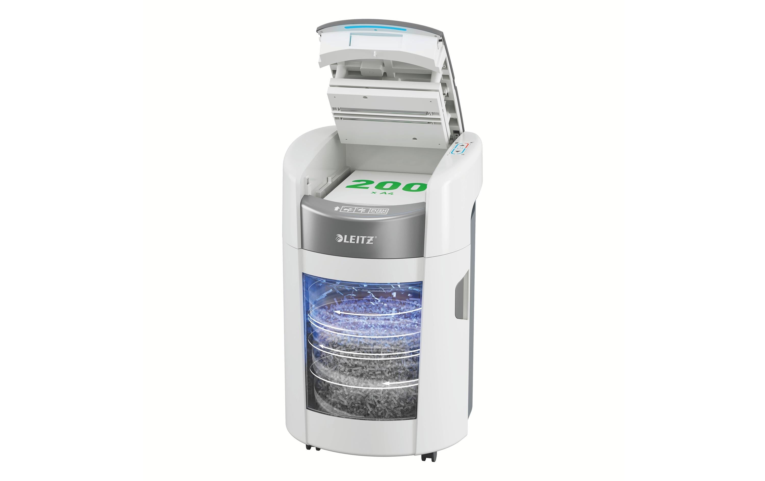 Leitz bürogeräte Leitz IQ OptiMax Autofeed 200X Aktenvernichter – Partikelschnitt, P-4, 4 × 10 mm, AutoFeed 200 Blatt