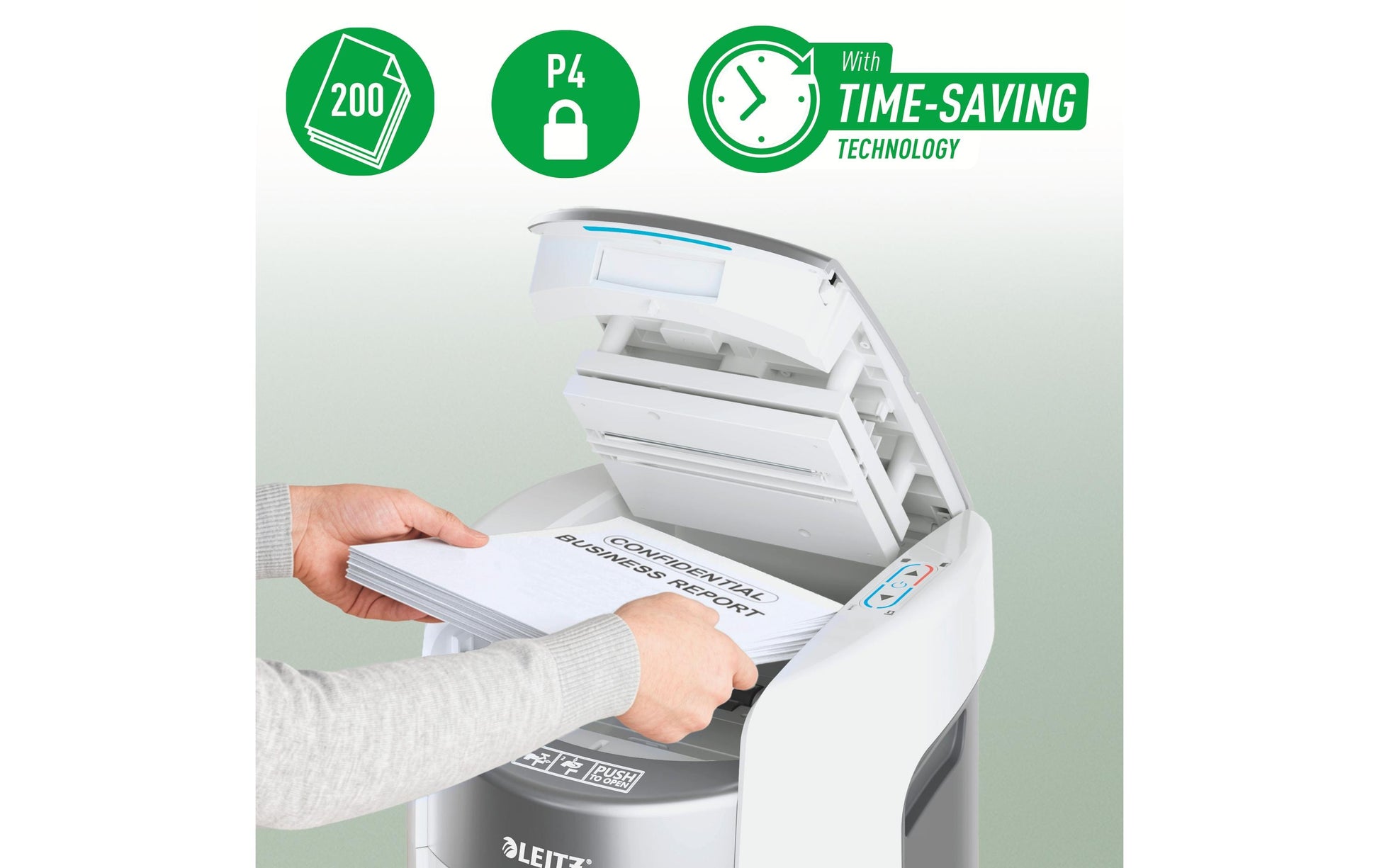 Leitz bürogeräte Leitz IQ OptiMax Autofeed 200X Aktenvernichter – Partikelschnitt, P-4, 4 × 10 mm, AutoFeed 200 Blatt