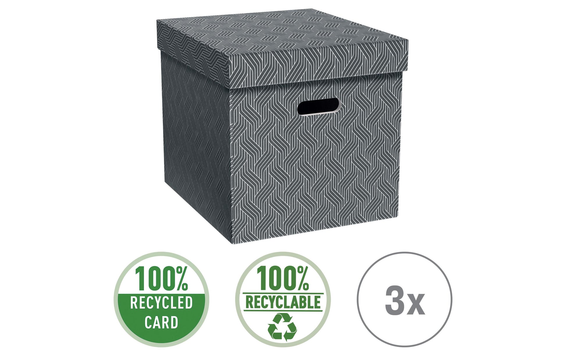 VON Cube Aufbewahrungsbox 29 l (mit Deckel) – Karton – Grau – 320 × 315 × 365 mm – 3 Stück