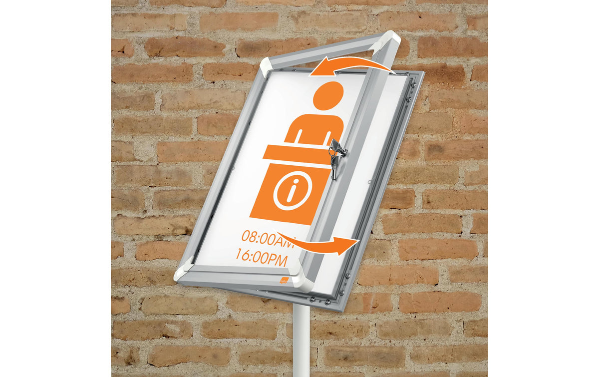 Nobo Infoständer A3 – abschliessbar – Aluminium, silber – Premium Plus