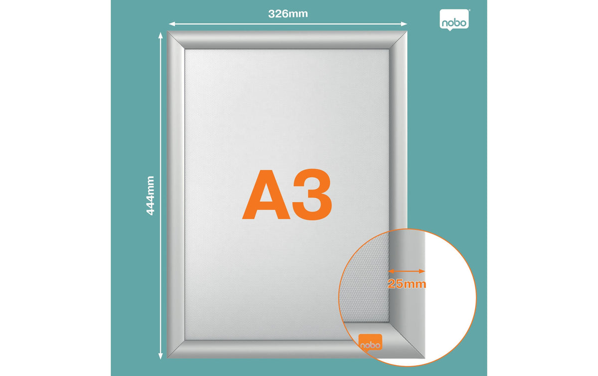 Nobo Plakatrahmen Impression Pro – für A4 – Silber – Aluminium – Randbreite 25 mm