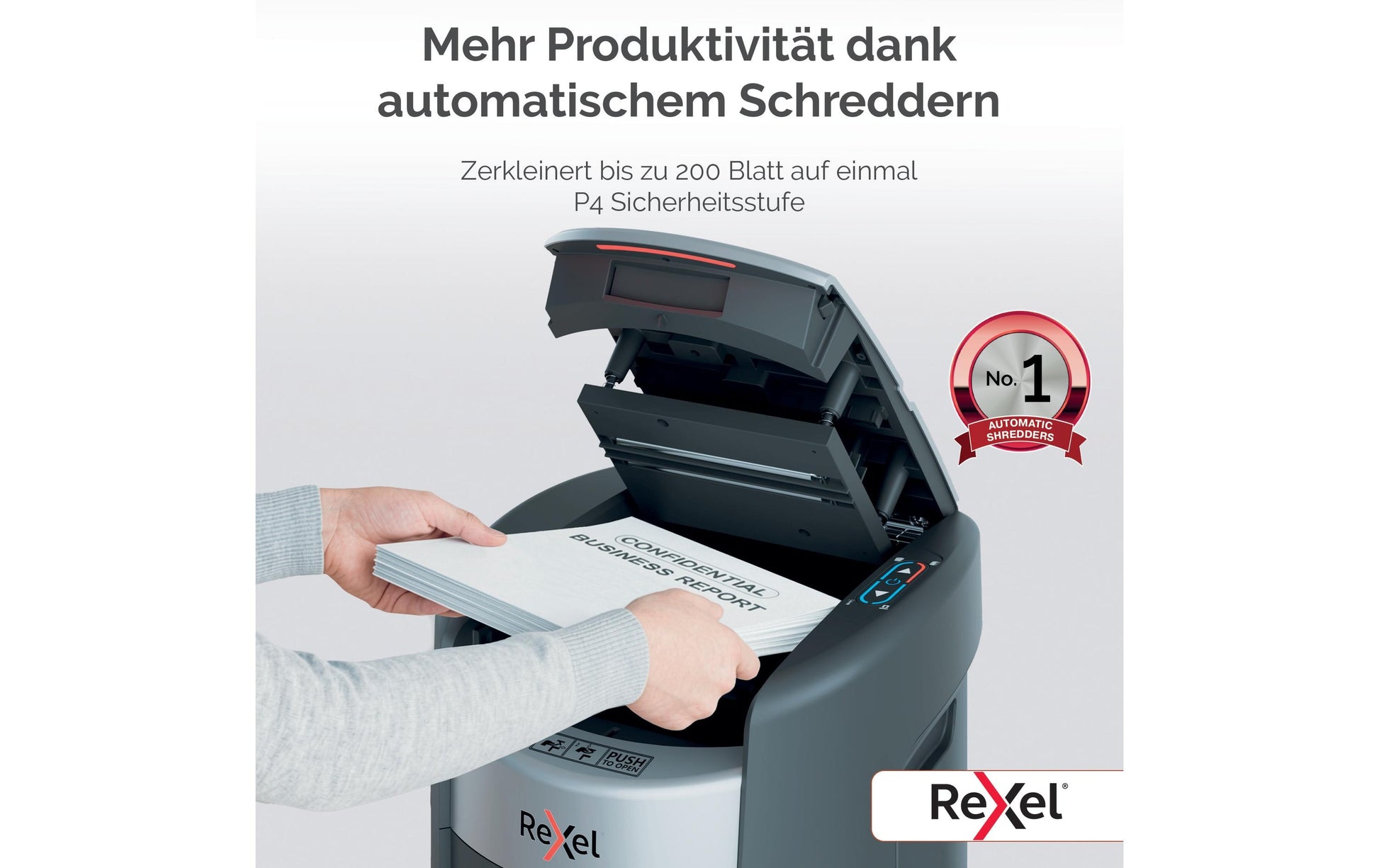 Rexel ShredMax Autofeed 200X Aktenvernichter – Partikelschnitt, P-4, 4 × 10 mm, AutoFeed 200 Blatt, 21 l