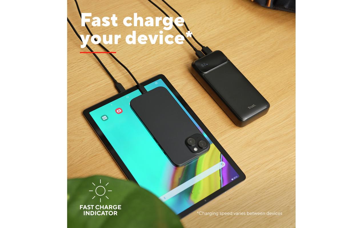 Trust Avala Powerbank 20'000 mAh – 20 W PD, 1× USB-C, 2× USB-A, schwarz