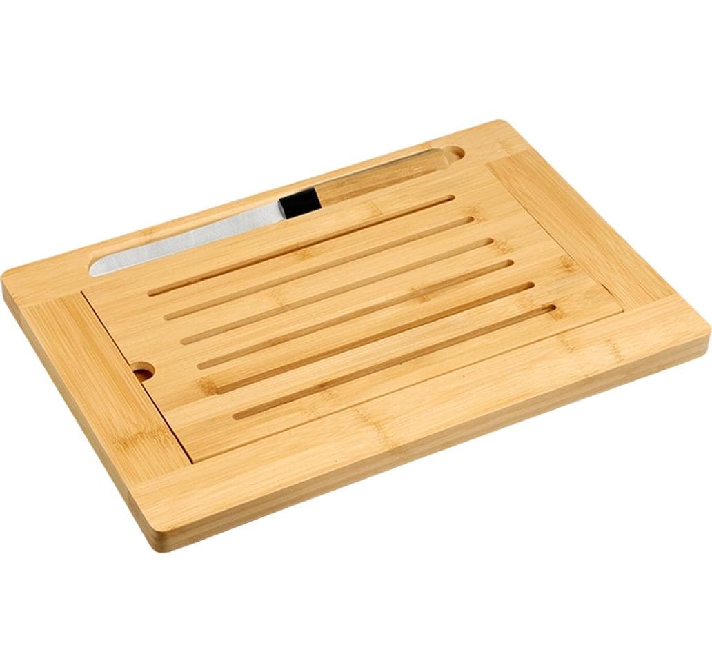 Kesper Schneidebrett 42 × 28 × 2 cm, Bambus/Edelstahl, 2-teilig, Braun