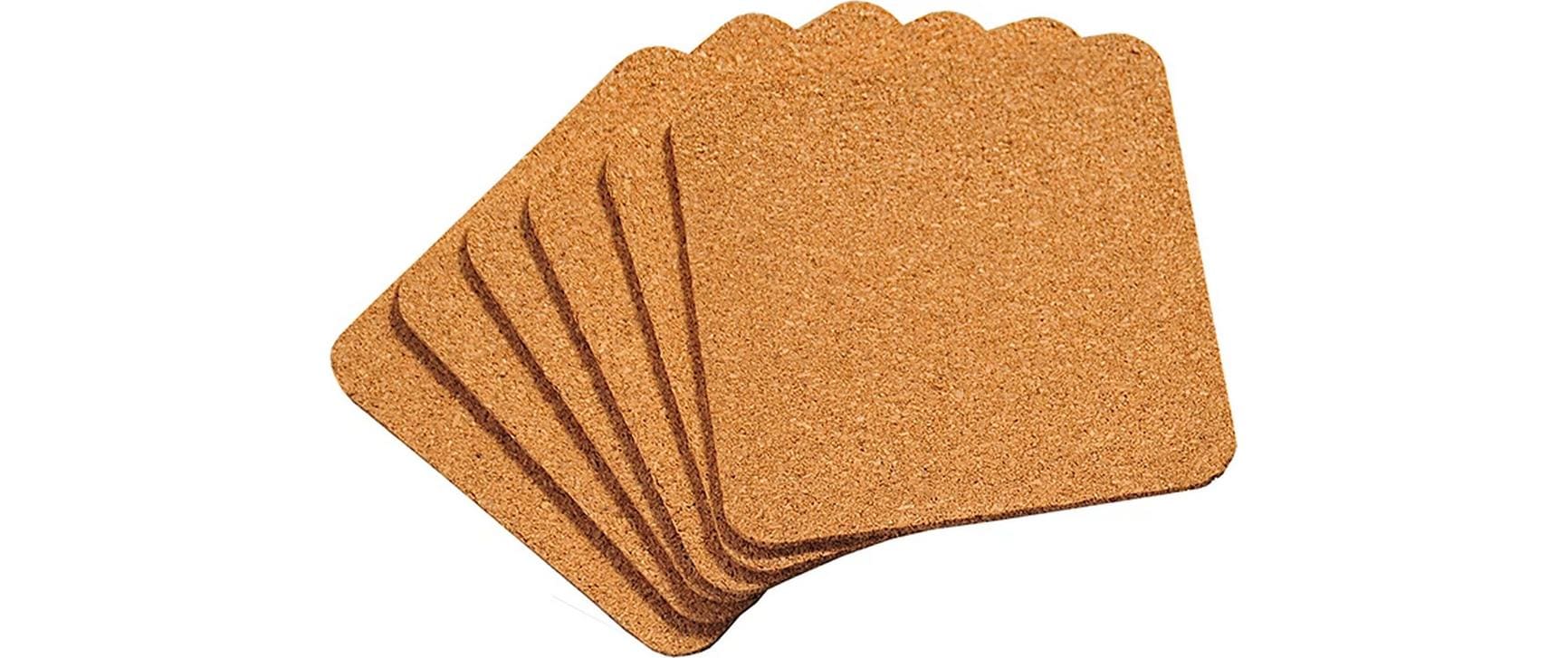 Kesper Glasuntersetzer – 6er Set, 10 × 10 × 0,3 cm, Kork, Braun