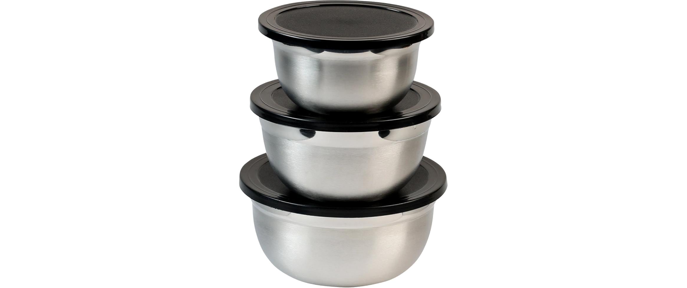 Kesper 3-teiliges Schüssel-Set, 1,5 l, Edelstahl/Kunststoff, Schwarz/Silber