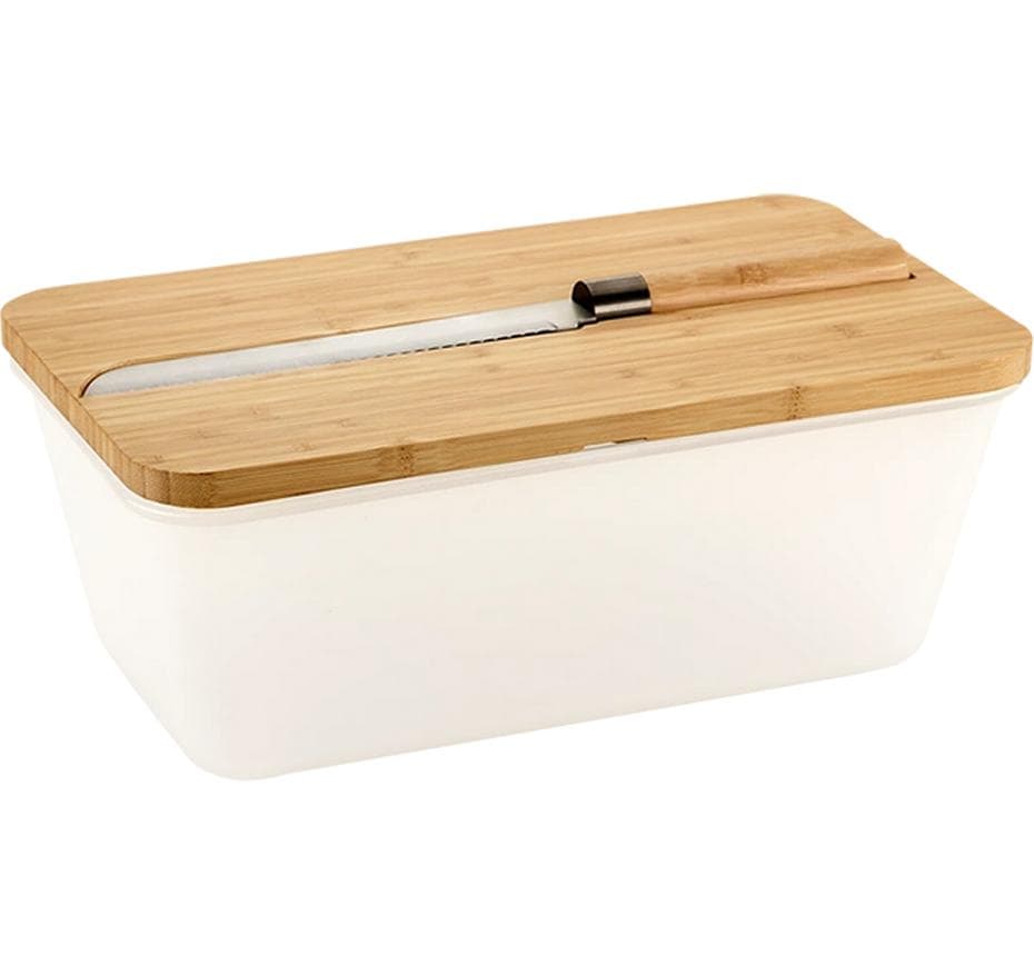 Kesper Lunchbox 3 l, 20 × 34.8 × 15.5 cm, Kunststoff/Bambus, transparent, mit Schneidebrett und Messer
