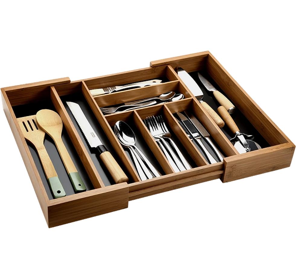 Kesper Ausziehbarer Besteckkasten, 35-57 × 43 × 5 cm, Bambus, Braun/Dunkelbraun