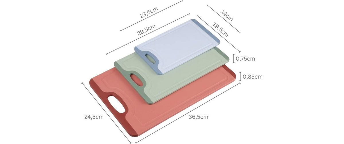 Kesper Schneidebrett 24,5 × 36,5 × 0,9 cm, Polypropylen (PP)/TPE, 3er-Set