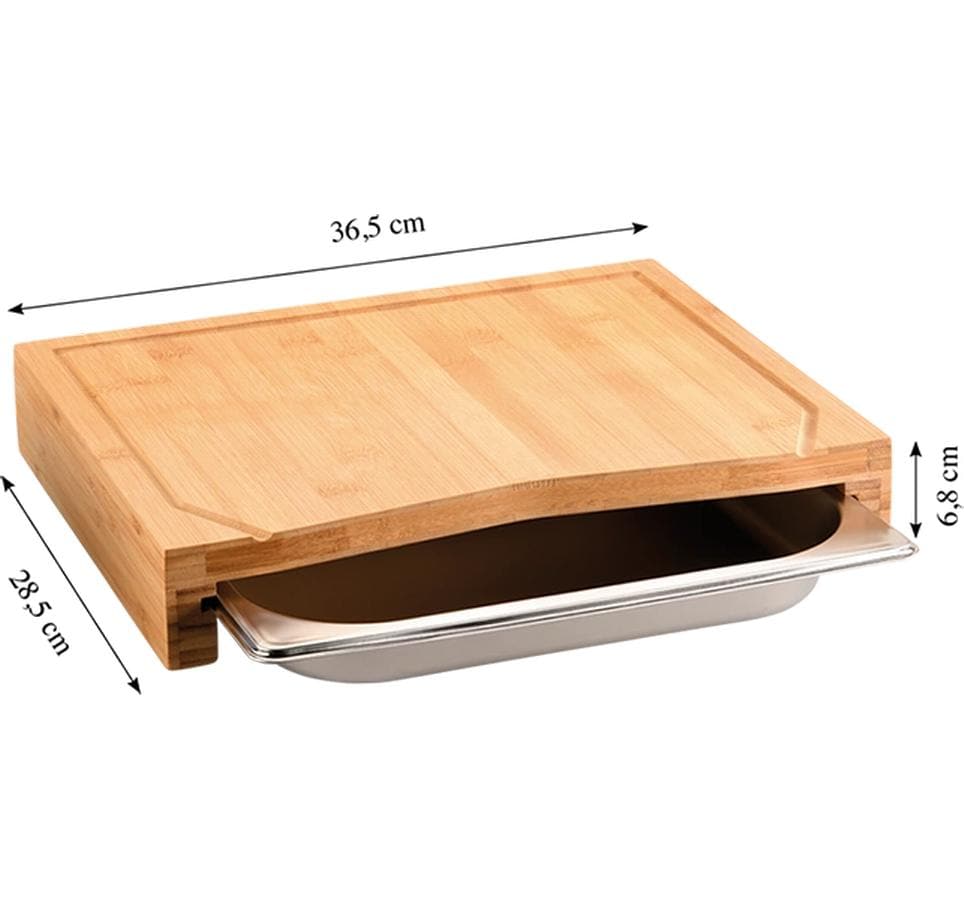 Kesper Schneidebrett 28,5 × 36,5 × 6,8 cm, Bambus/Edelstahl, mit Saftrille, Braun/Silber