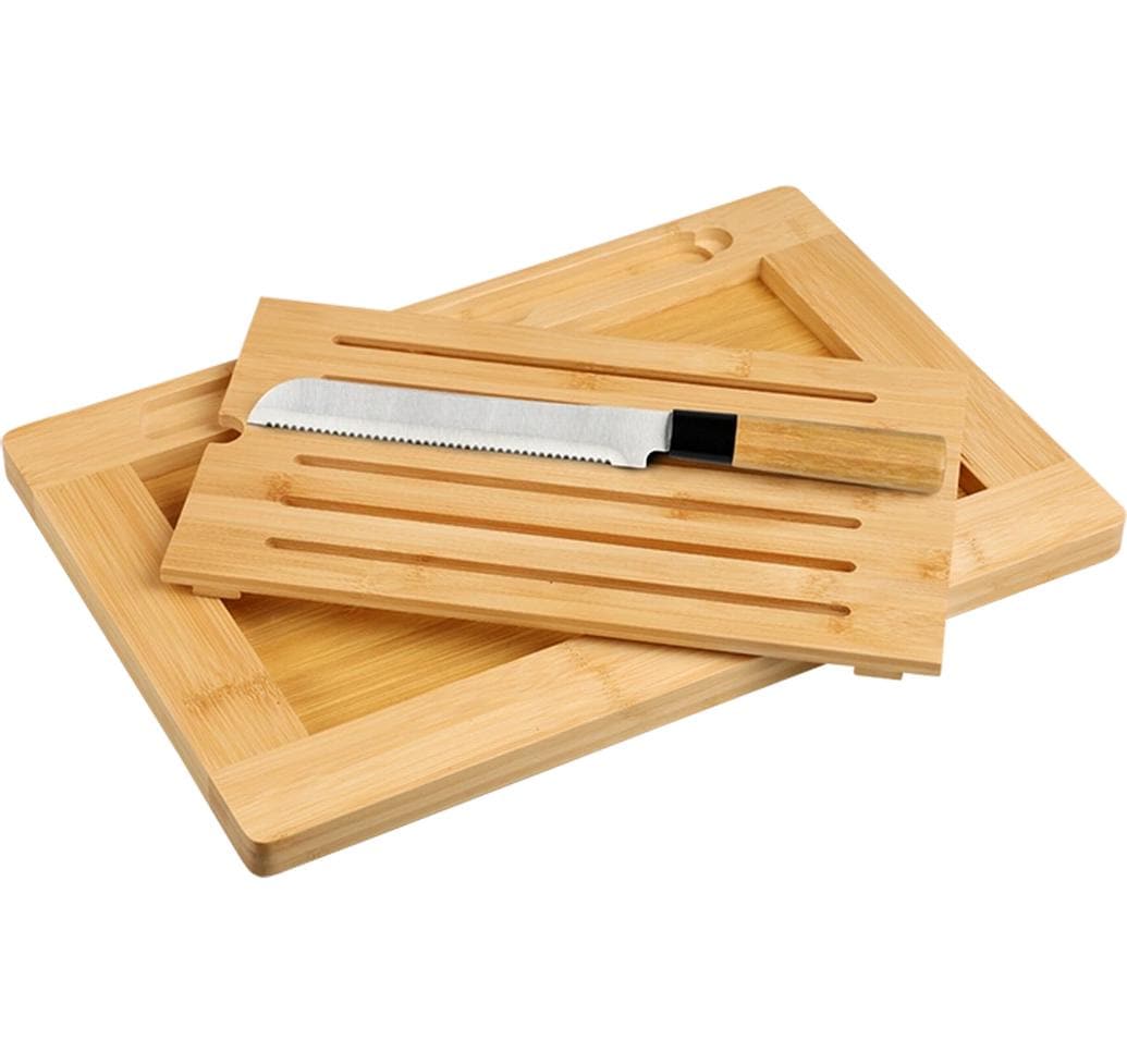 Kesper Schneidebrett 42 × 28 × 2 cm, Bambus/Edelstahl, 2-teilig, Braun