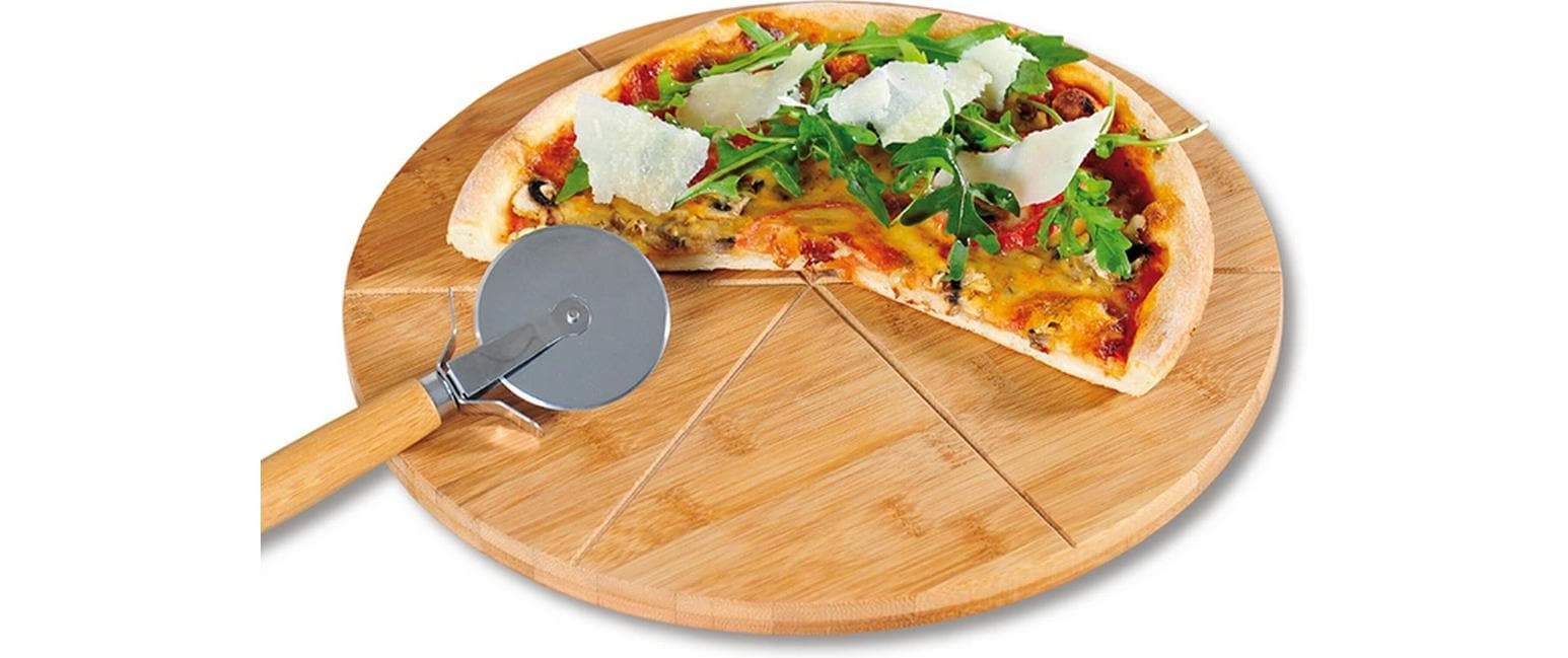Kesper Schneidebrett Ø 32 × 1,5 cm, Bambus/Edelstahl, Braun