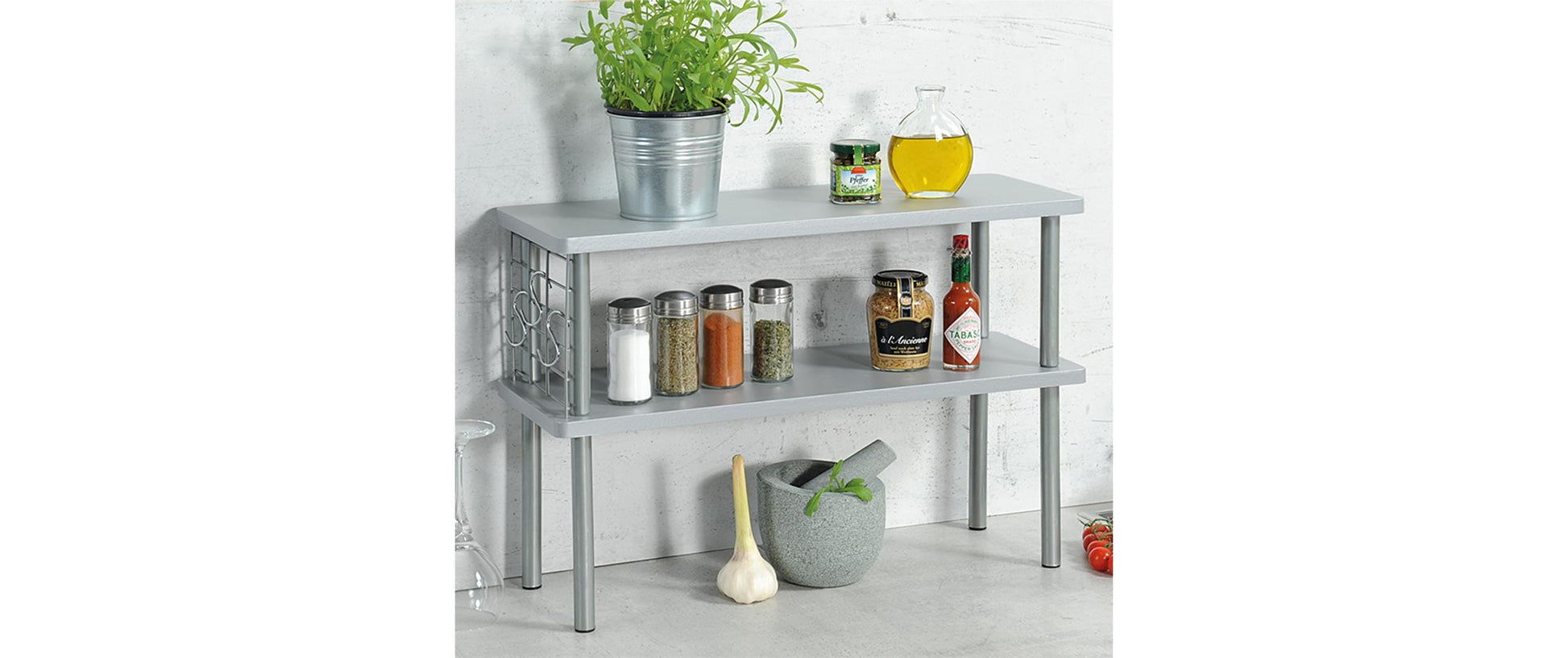 Kesper Küchenregal 2 Etagen – MDF/Metall – Grau – 550 × 380 × 200 mm