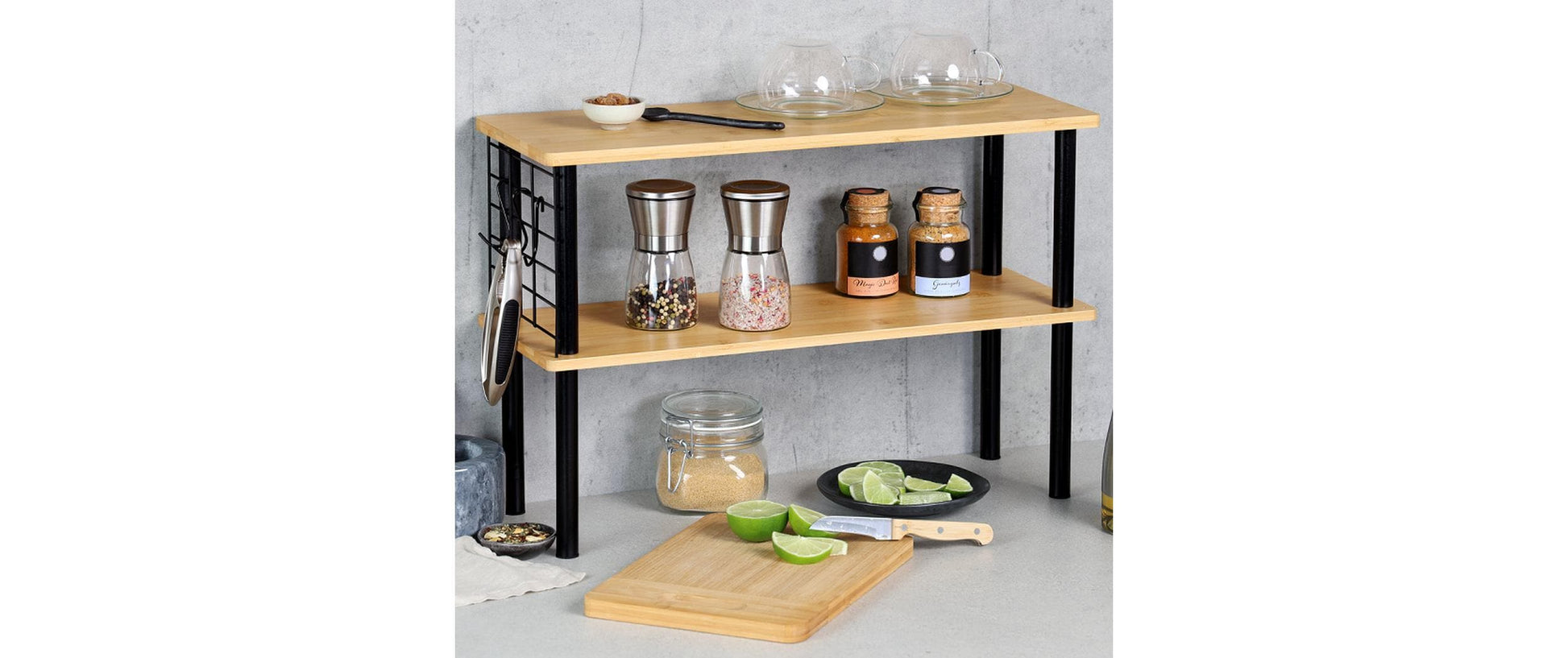 Kesper Wandhalterung 2 Etagen – Bambus/Metall – Braun – 550 × 380 × 200 mm