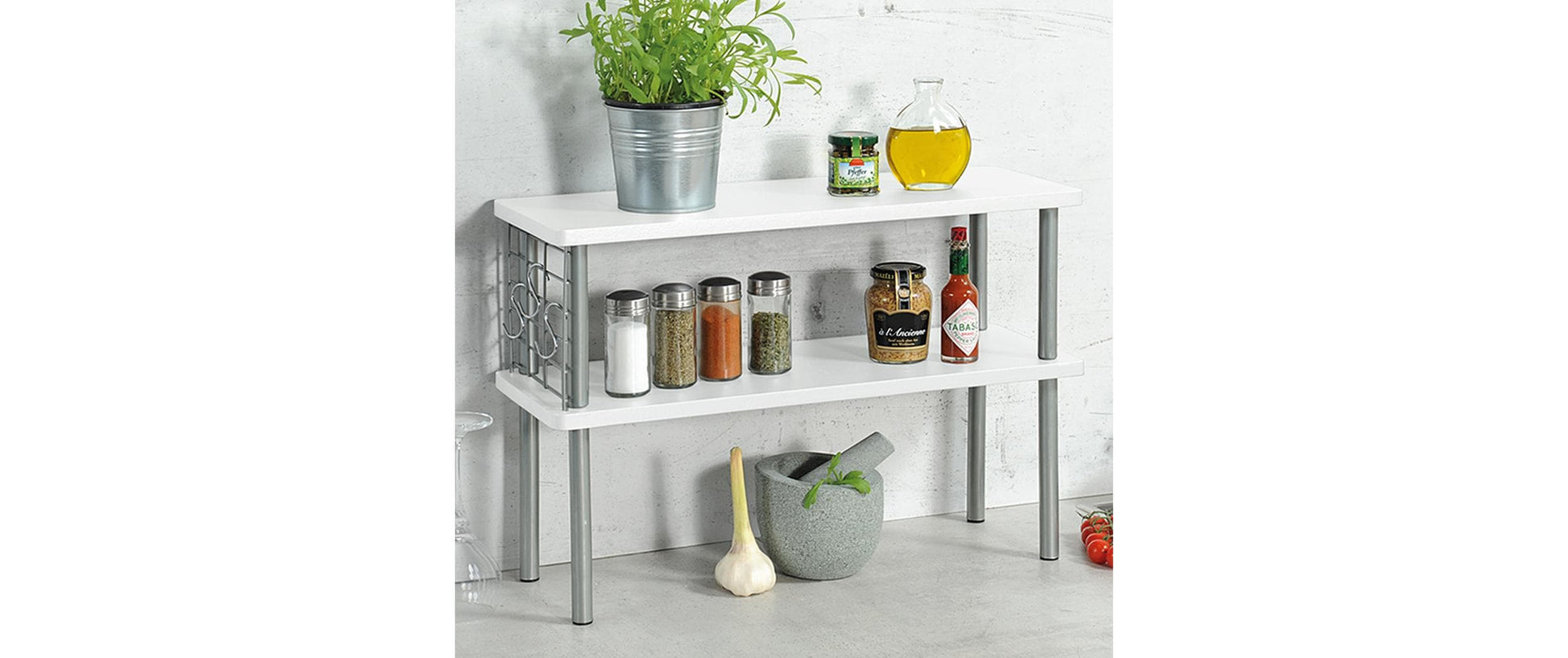 Kesper Küchenregal 2 Etagen, 55 × 20 × 38 cm, Metall/MDF, Weiss