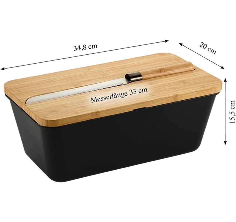 Kesper Lunchbox 3 l, 20 × 34,5 × 13,5 cm, Polypropylen (PP)/Bambus, schwarz, inkl. Schneidebrett und Messer