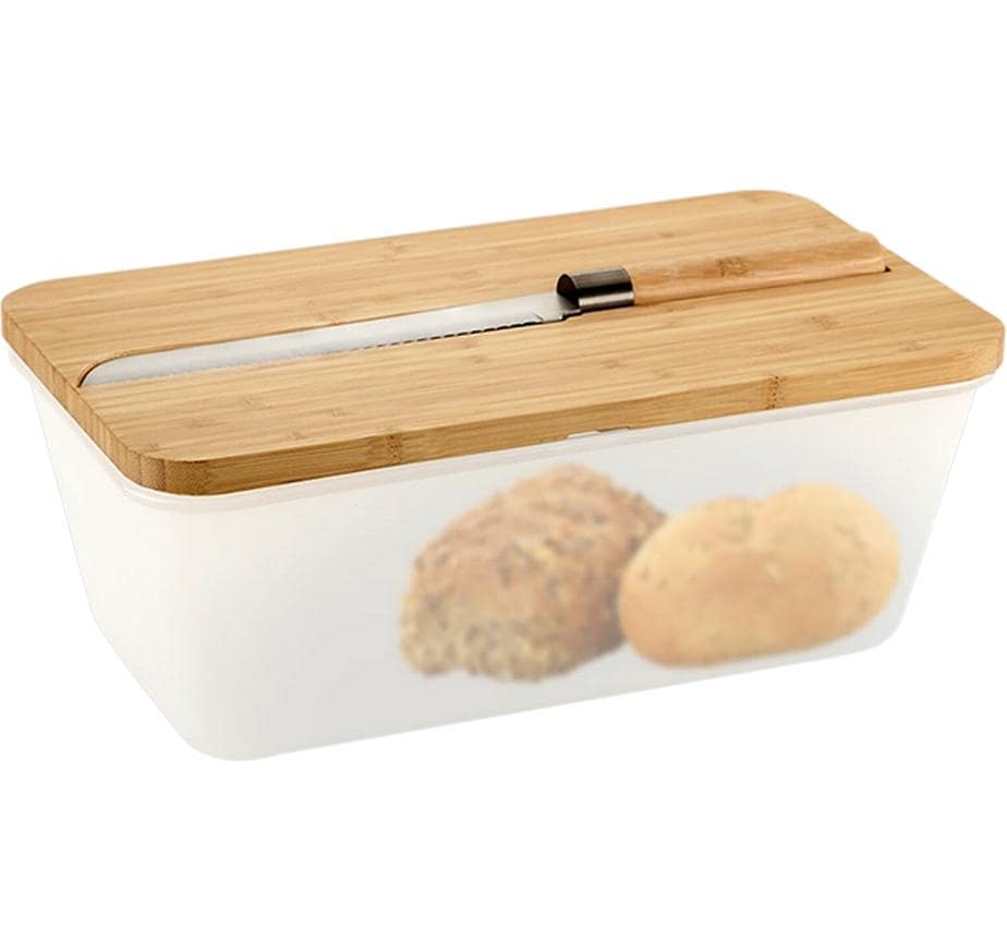 Kesper Lunchbox 3 l, 20 × 34.8 × 15.5 cm, Kunststoff/Bambus, transparent, mit Schneidebrett und Messer