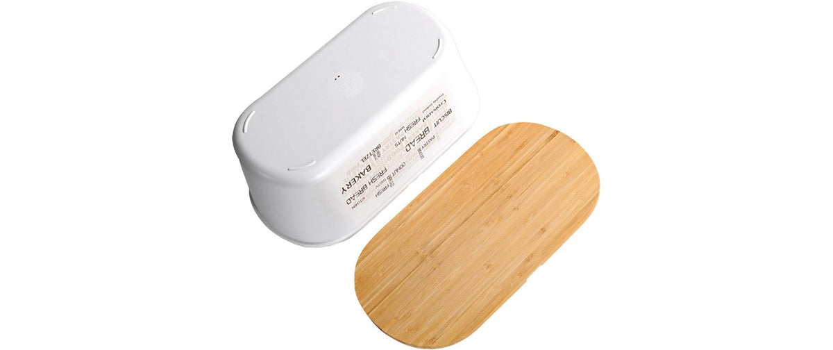 Kesper Lunchbox 34 × 14,5 × 1,5 cm, Kunststoff/Bambus, Weiss, inkl. Schneidebrett