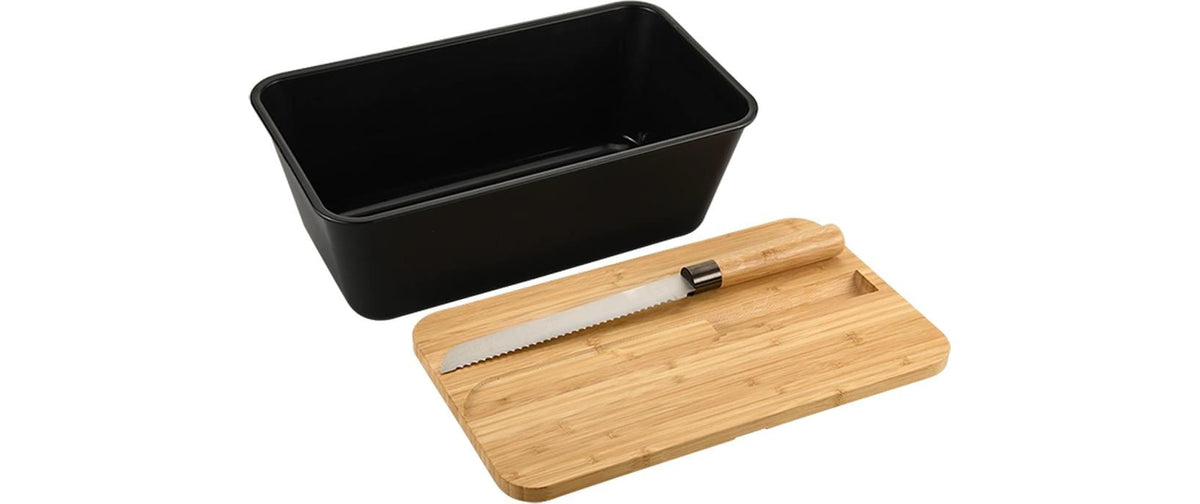 Kesper Lunchbox 3 l, 20 × 34,5 × 13,5 cm, Polypropylen (PP)/Bambus, schwarz, inkl. Schneidebrett und Messer
