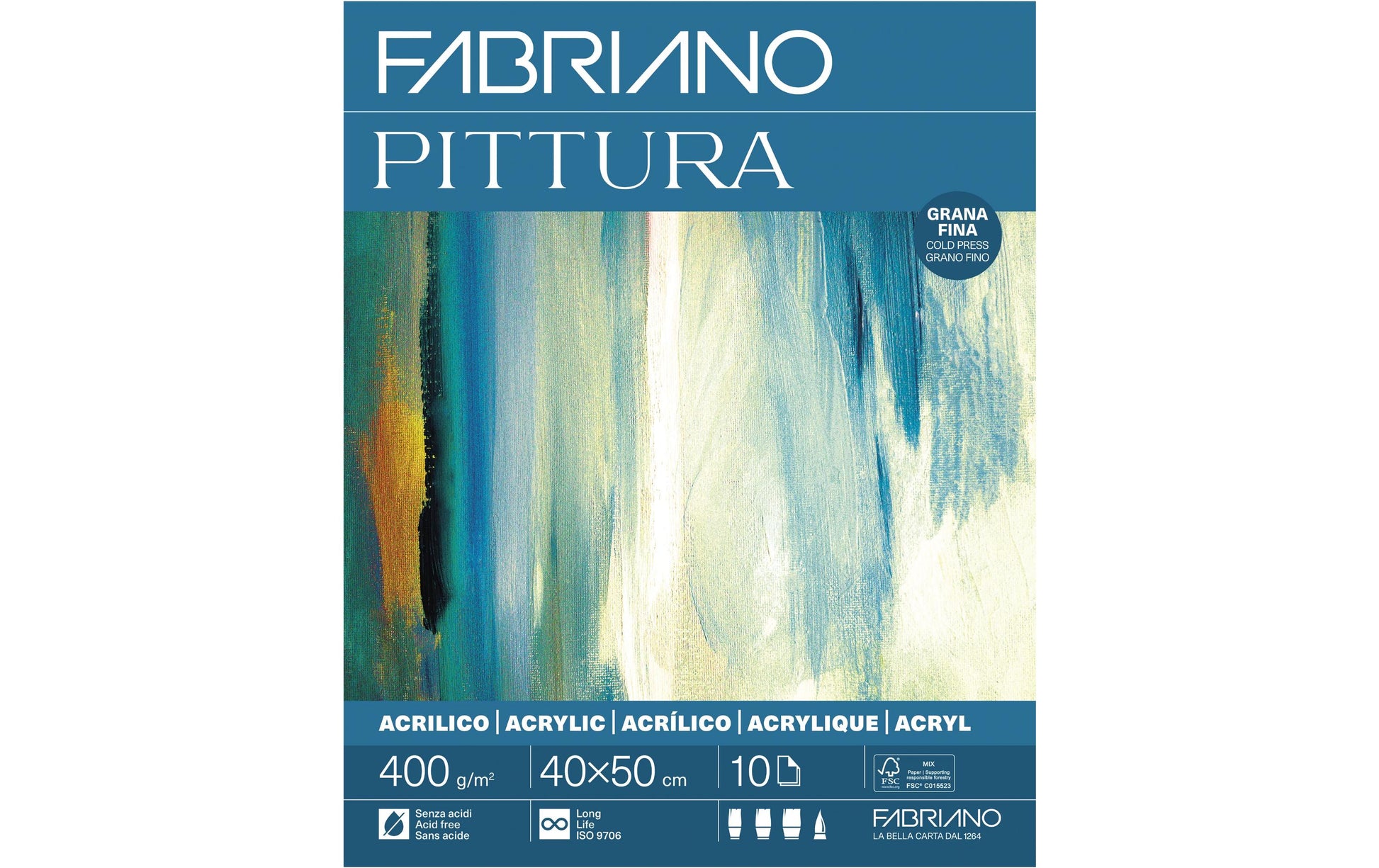 Fabriano Pittura Malblock – 40 × 50 cm – 400 g/m² – 10 Blatt, kaltgepresst – für Acryl