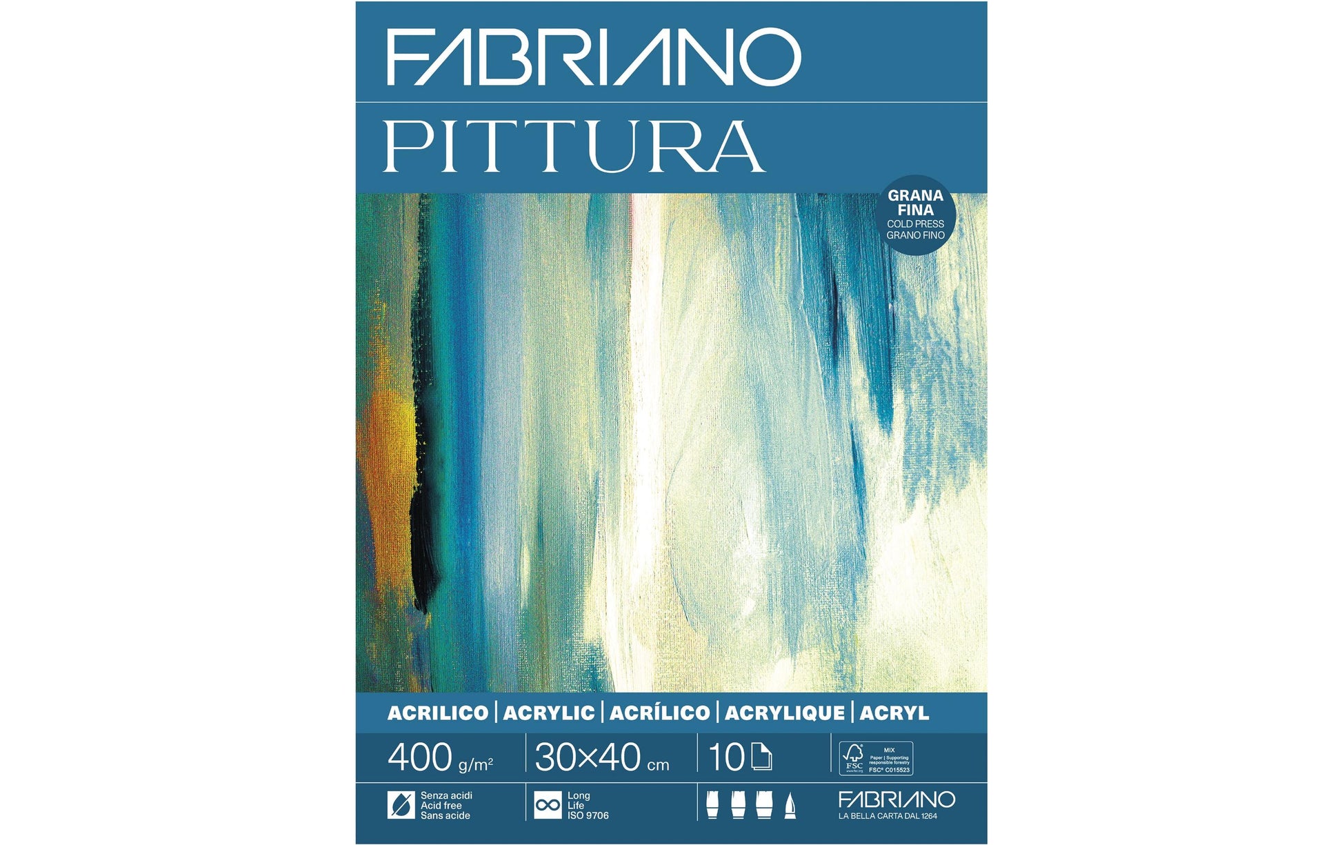 Fabriano Skizzenblock – 30 × 40 cm – 400 g/m² – 10 Seiten, kaltgepresst, für Acryl