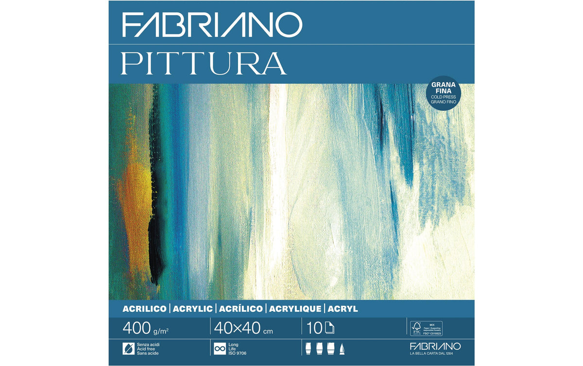 Fabriano Malblock – 40 × 40 cm – 400 g/m² – 10 Blätter – Kaltgepresst