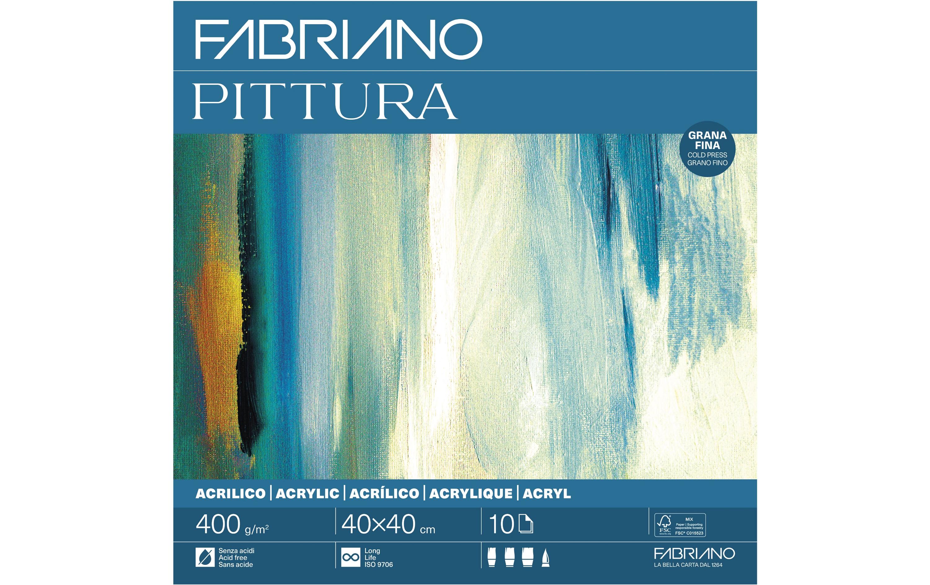 Fabriano Malblock – 40 × 40 cm – 400 g/m² – 10 Blätter – Kaltgepresst