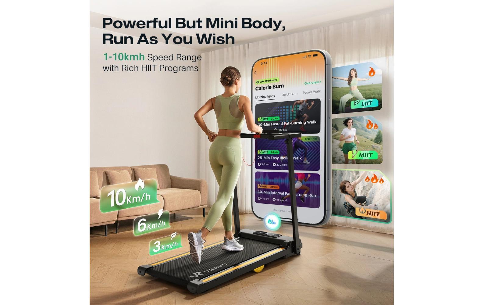 Urevo Foldi – Laufband Mini 2, 10 km/h, 120 kg – Orange/Schwarz