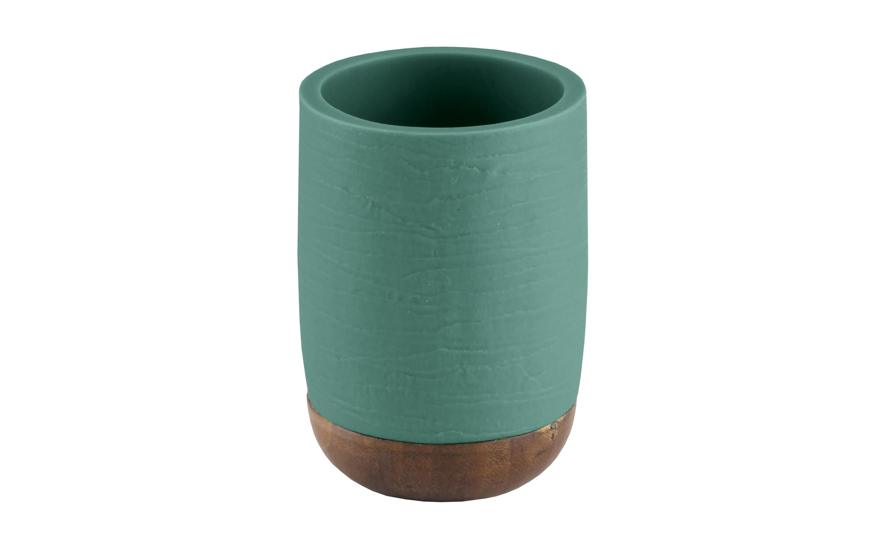 Kleine Wolke Zahnputzbecher Harper – 7,5×7,5×9 cm, Bambus/Polyresin, Grün