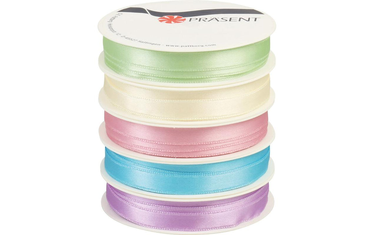 Pattberg Geschenkband, Satin, Buntmix, 10 mm × 3 m, 5 Stk.