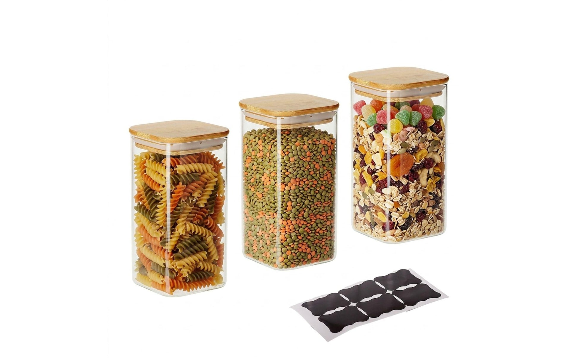 Relaxdays Vorratsdose 1,5 l, 10 × 10 × 21 cm, Glas/Bambus/Silikon, Transparent/Natur