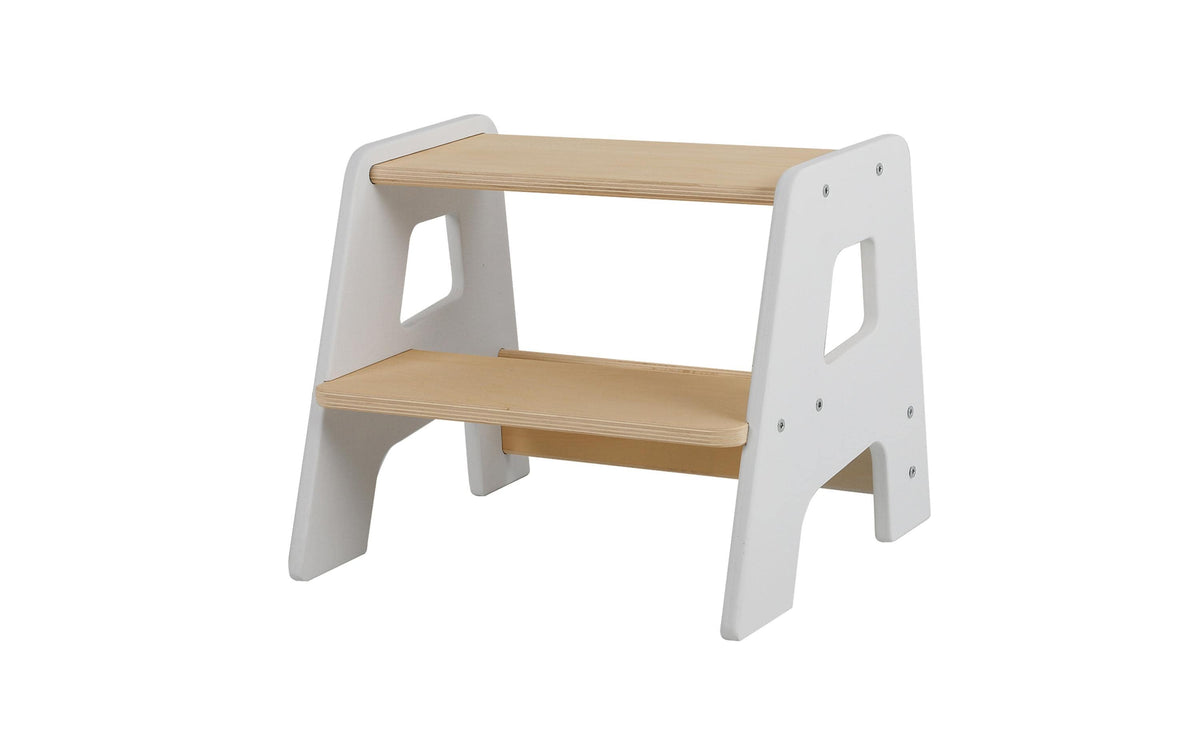 Relaxdays Tritthocker – 40 × 35 × 33 cm, Holz, Braun/Weiss, Zweistufig, Belastbar 50 kg, für Kinder