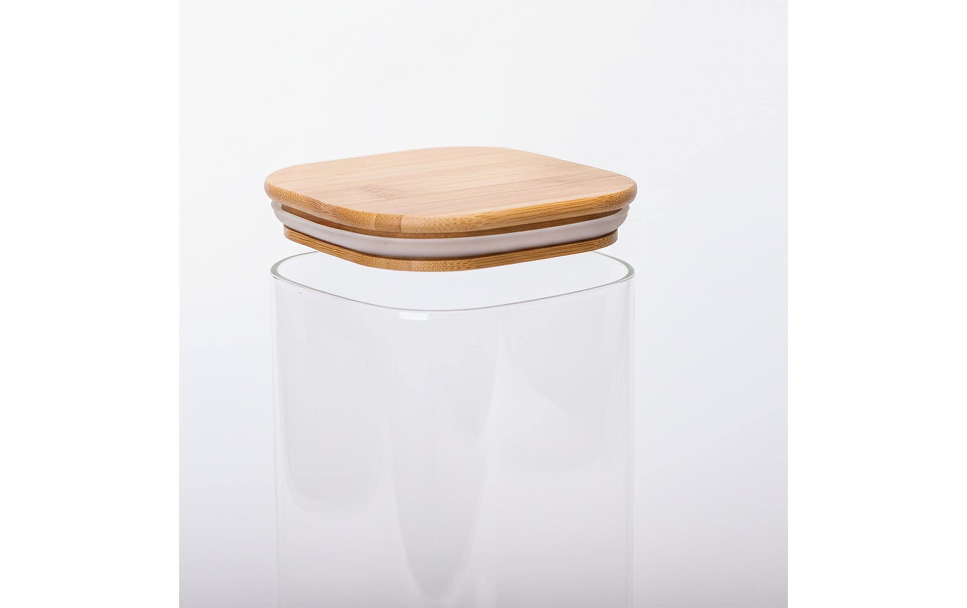 Relaxdays Vorratsdose 1,5 l, 10 × 10 × 21 cm, Glas/Bambus/Silikon, Transparent/Natur