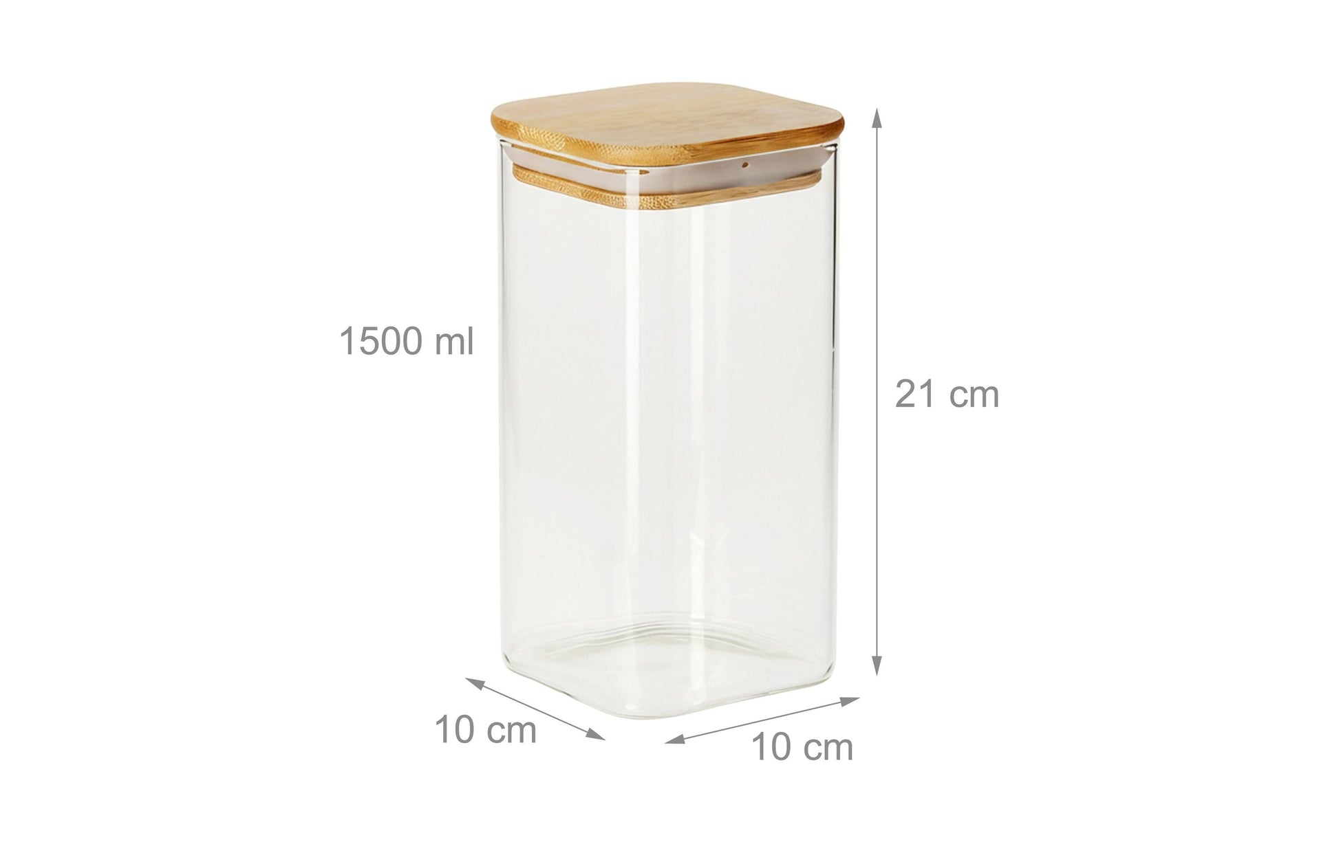 Relaxdays Vorratsdose 1,5 l, 10 × 10 × 21 cm, Glas/Bambus/Silikon, Transparent/Natur