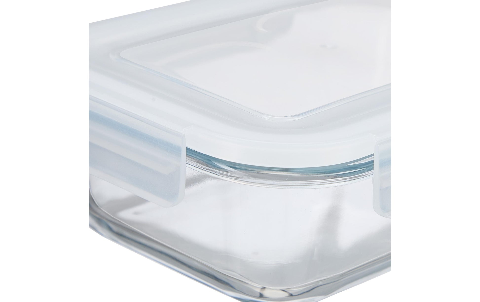 Relaxdays Vorratsdose 640 ml, 18 × 13,5 × 6 cm, Glas/Polypropylen (PP)/Silikon, Transparent/Weiss
