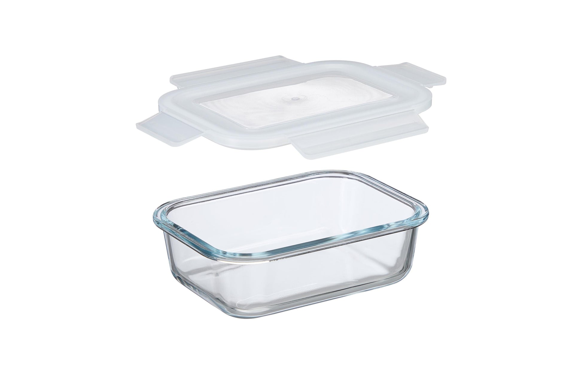 Relaxdays Vorratsdose 640 ml, 18 × 13,5 × 6 cm, Glas/Polypropylen (PP)/Silikon, Transparent/Weiss