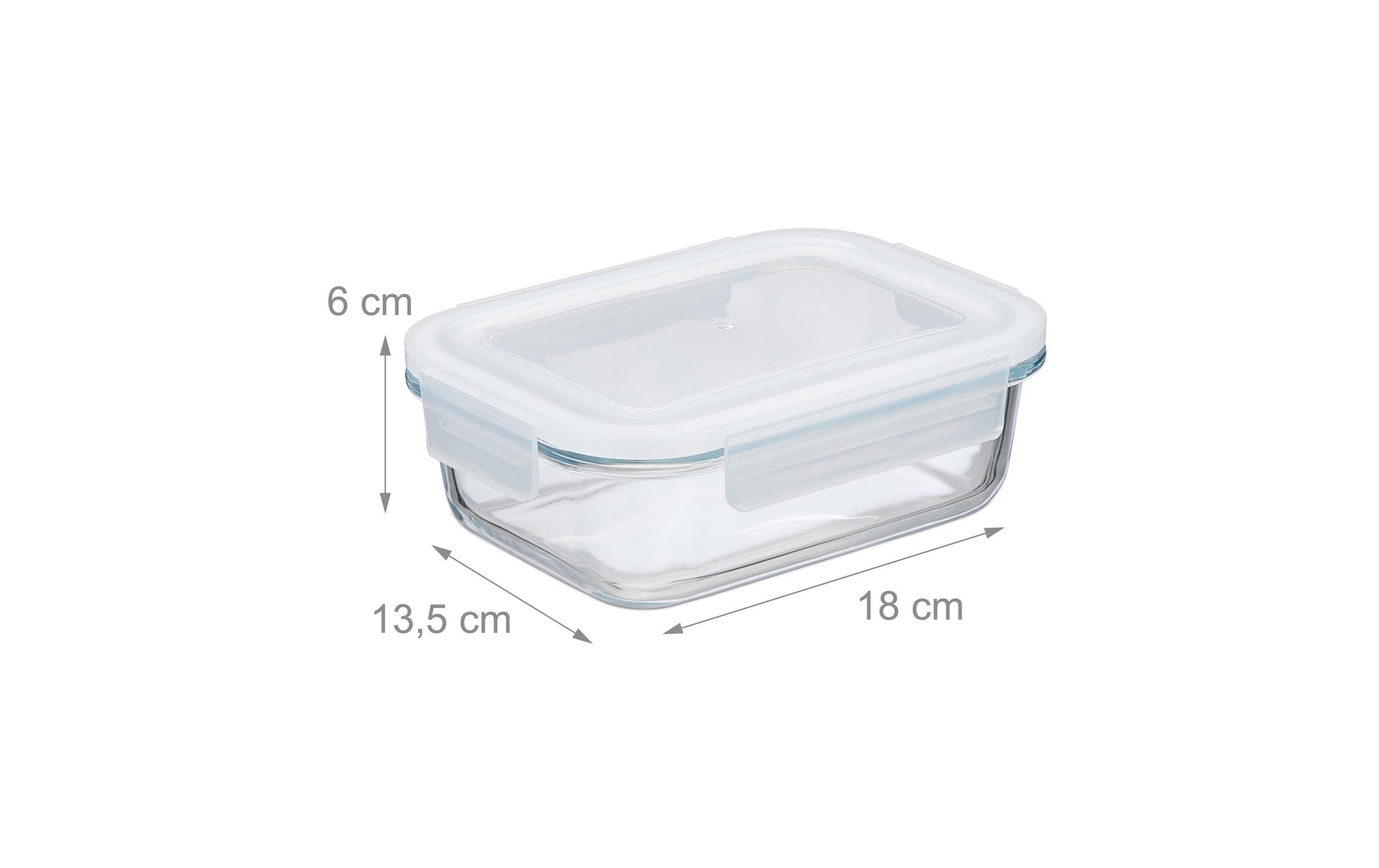 Relaxdays Vorratsdose 640 ml, 18 × 13,5 × 6 cm, Glas/Polypropylen (PP)/Silikon, Transparent/Weiss