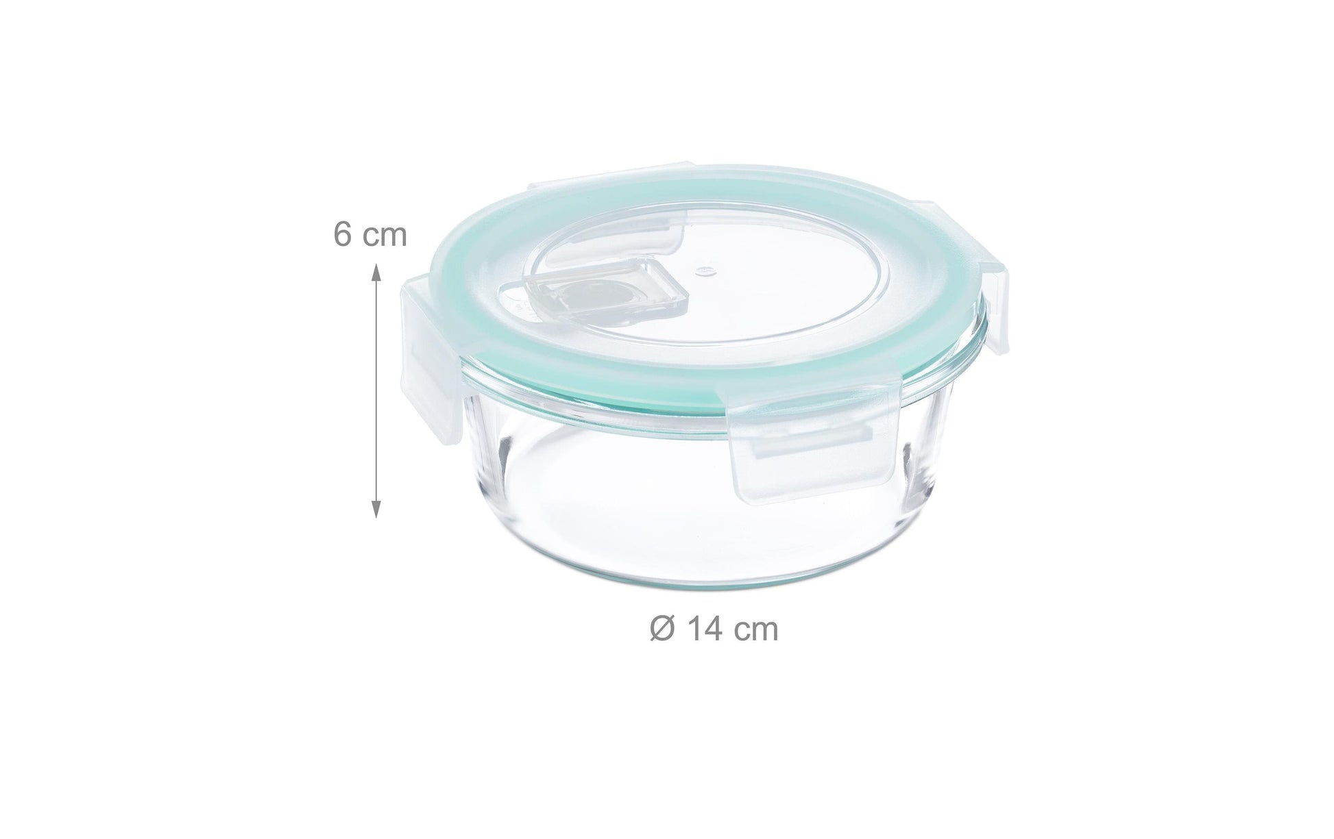 Relaxdays Vorratsdose 400 ml, Ø 14 × 6 cm, Glas/Polypropylen (PP)/Silikon, transparent/türkis/weiss