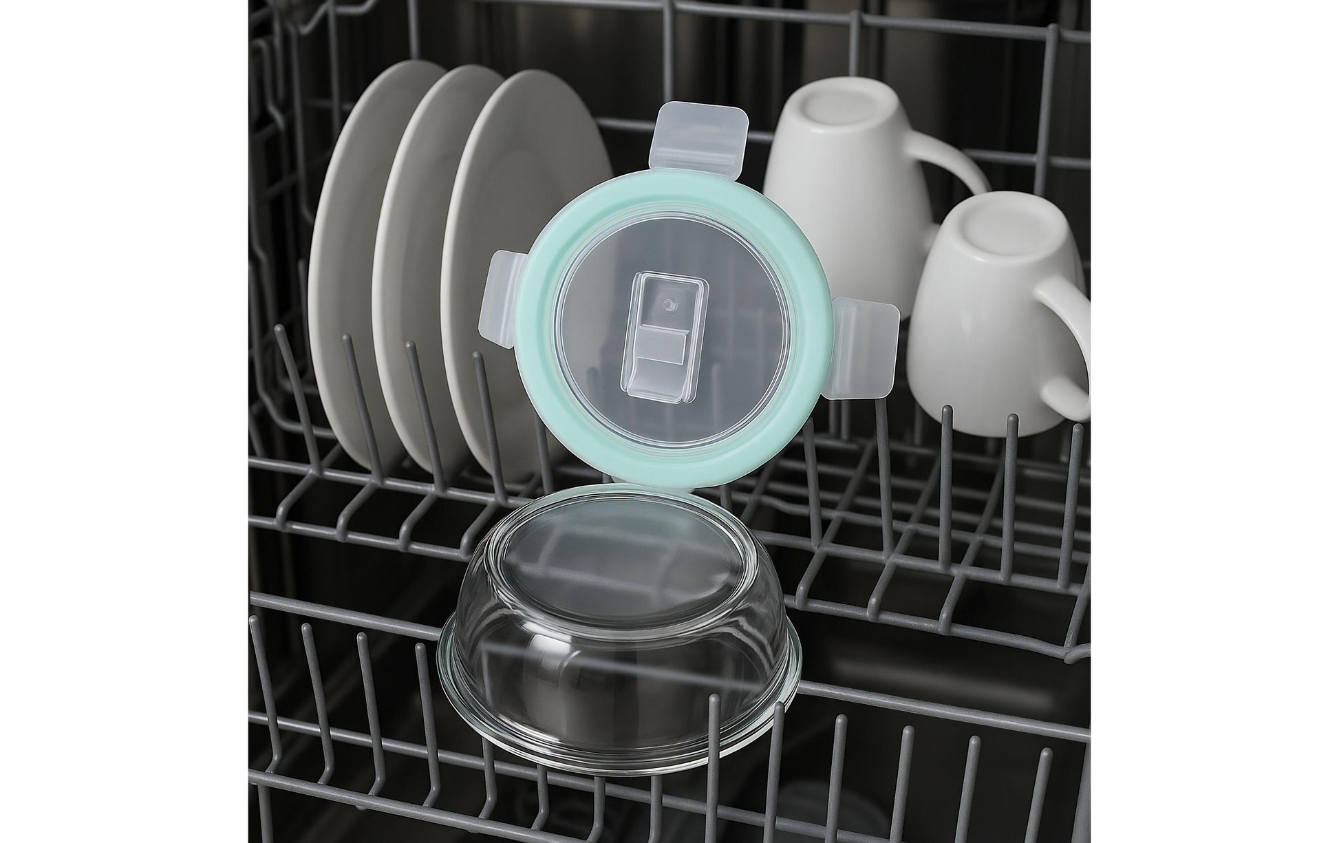 Relaxdays Vorratsdose 400 ml, Ø 14 × 6 cm, Glas/Polypropylen (PP)/Silikon, transparent/türkis/weiss