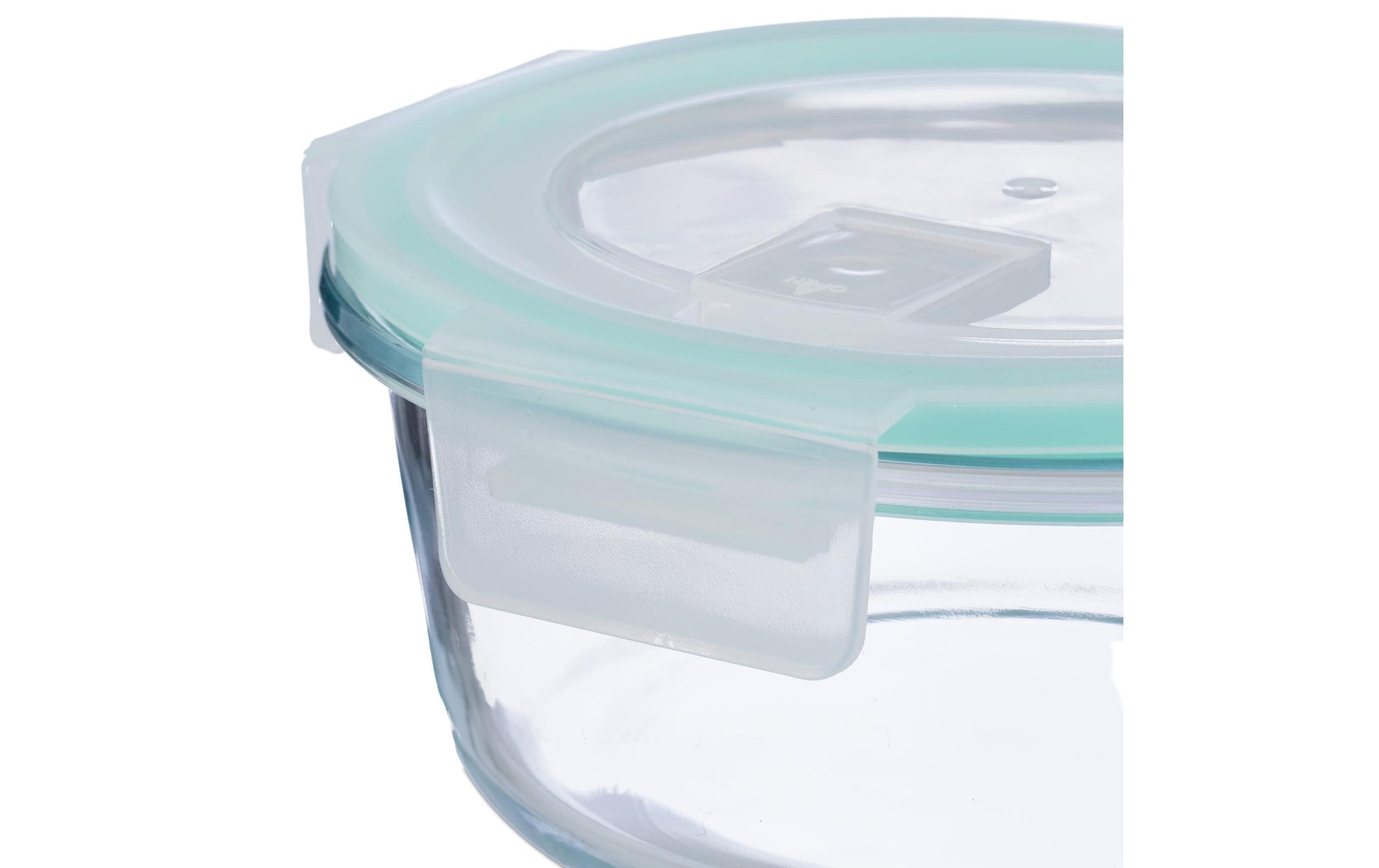Relaxdays Vorratsdose 400 ml, Ø 14 × 6 cm, Glas/Polypropylen (PP)/Silikon, transparent/türkis/weiss