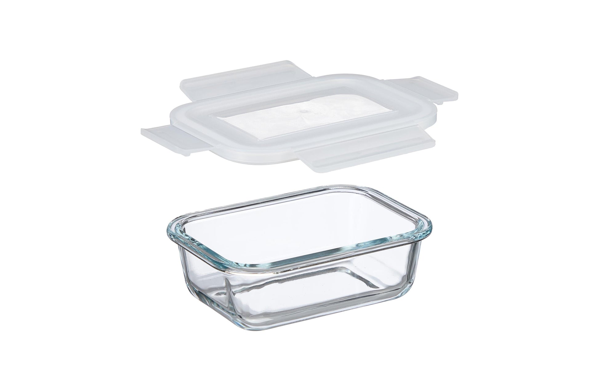 Relaxdays Vorratsdose 370 ml, 15,5 × 11 × 6 cm, Glas/Polypropylen (PP)/Silikon, transparent/türkis/weiss