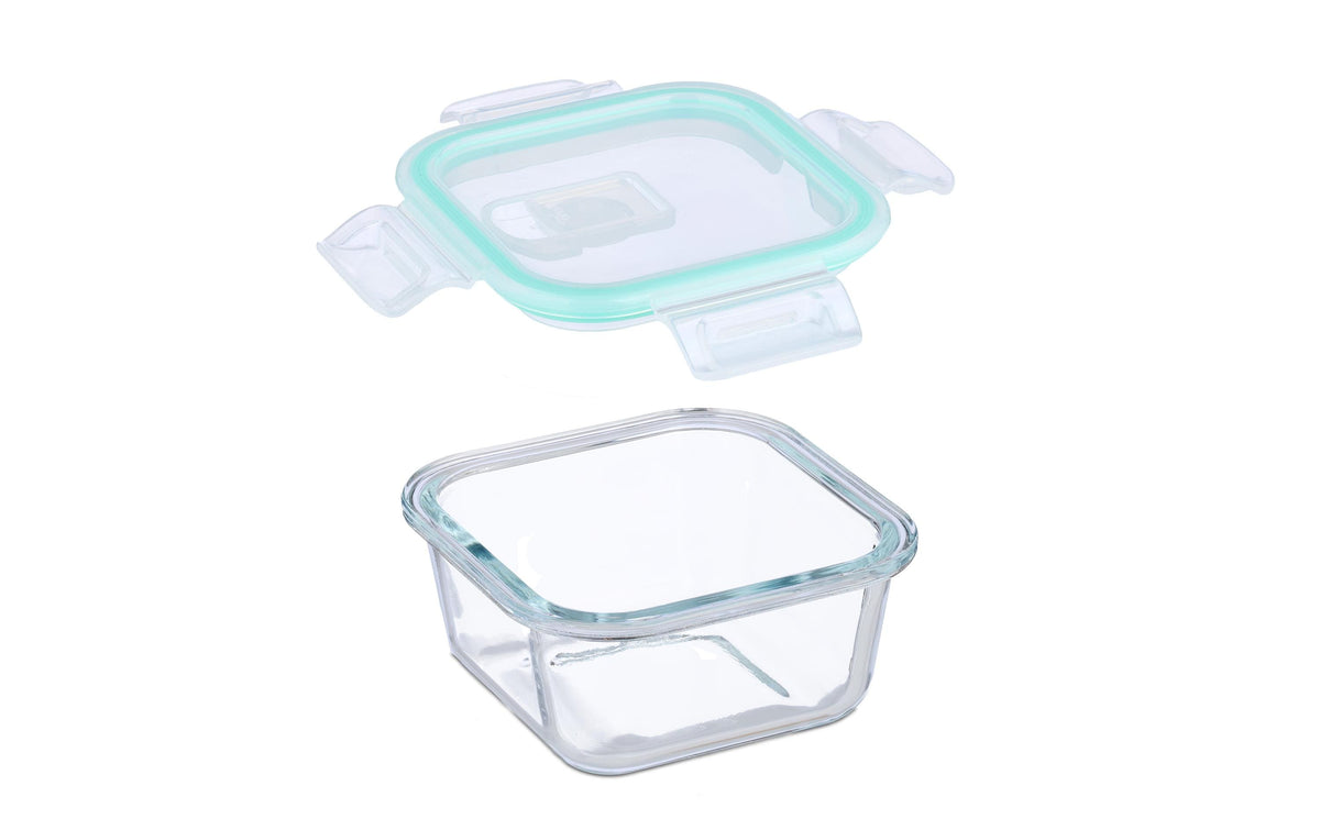 Relaxdays Vorratsdose 320 ml, 15,5 × 11 × 6 cm, Glas/Polypropylen (PP)/Silikon