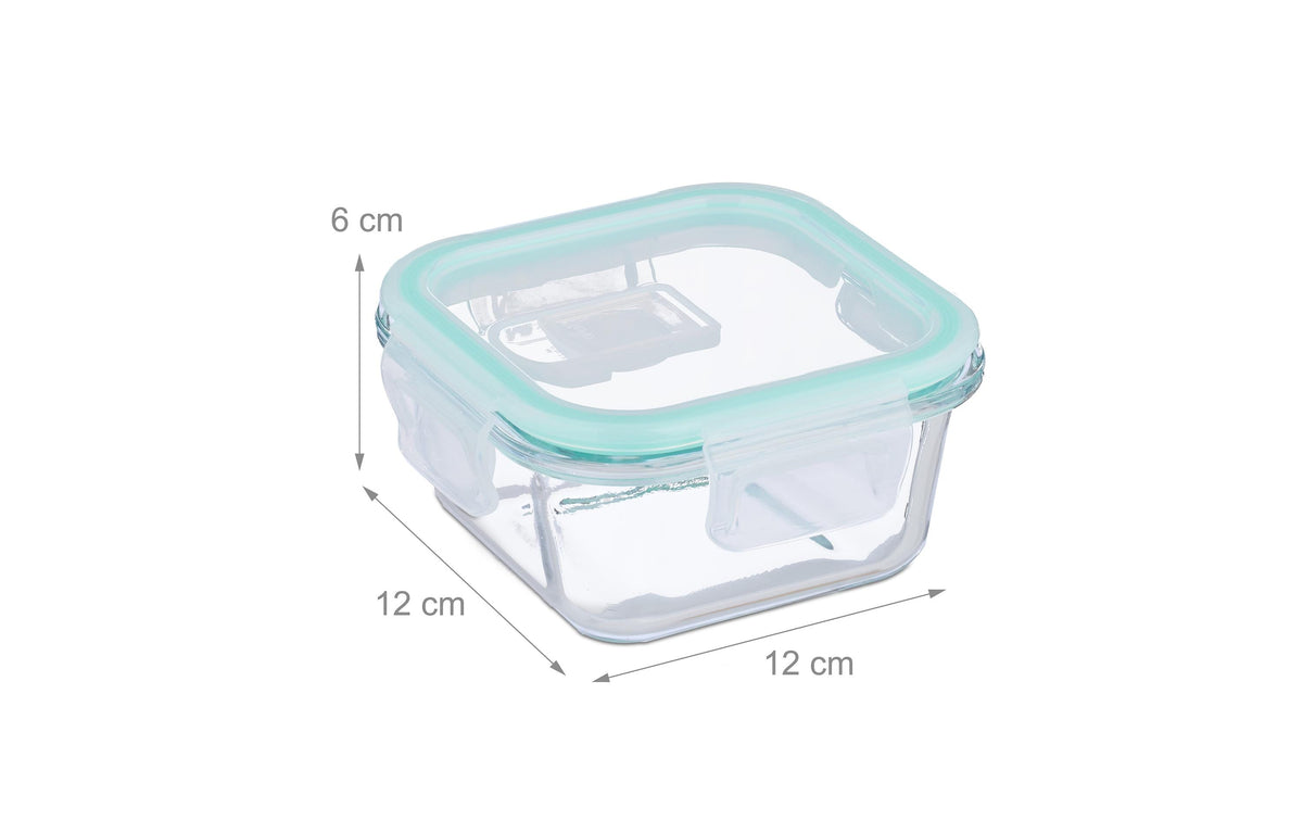 Relaxdays Vorratsdose 320 ml, 15,5 × 11 × 6 cm, Glas/Polypropylen (PP)/Silikon