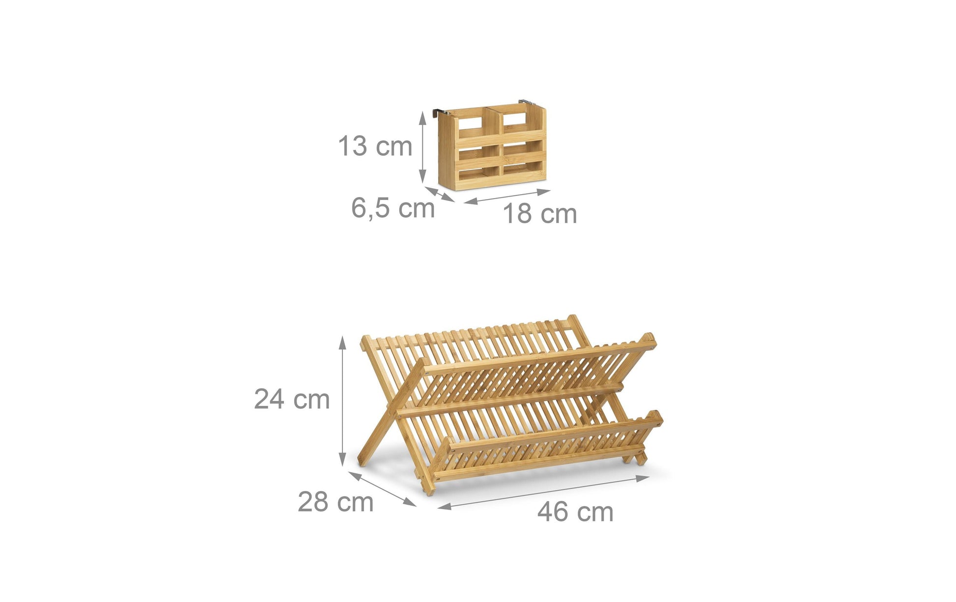 Relaxdays Abtropfgestell, 46 × 28 × 24 cm, Bambus, Hellbraun, mit Besteckkorb