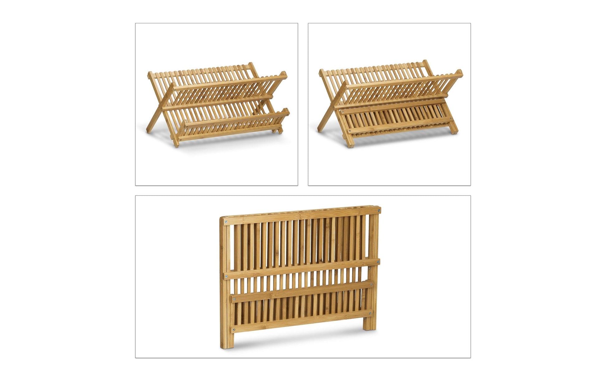 Relaxdays Abtropfgestell, 46 × 28 × 24 cm, Bambus, Hellbraun, mit Besteckkorb