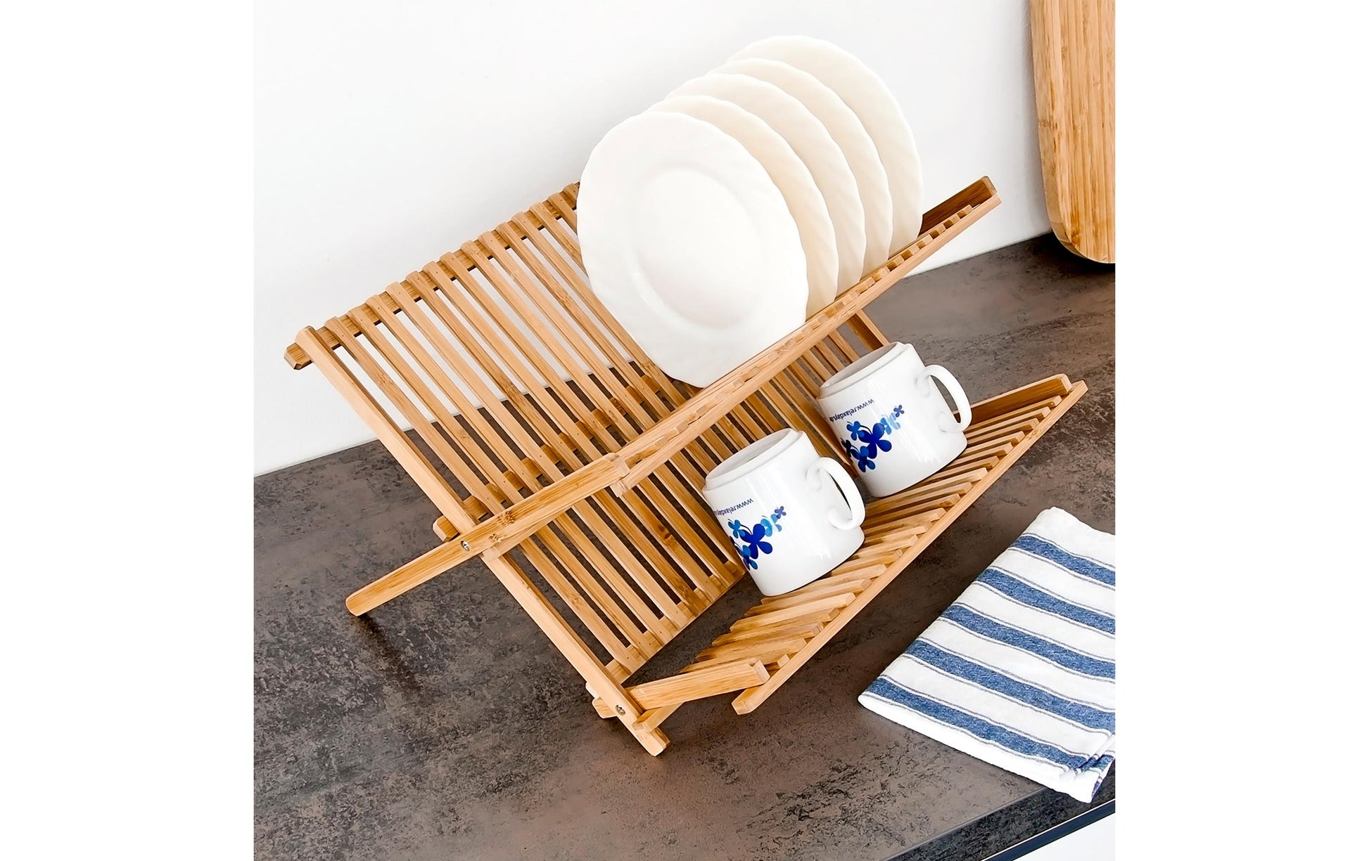 Relaxdays Abtropfgestell 42 × 33 × 24,5 cm, Bambus, Hellbraun