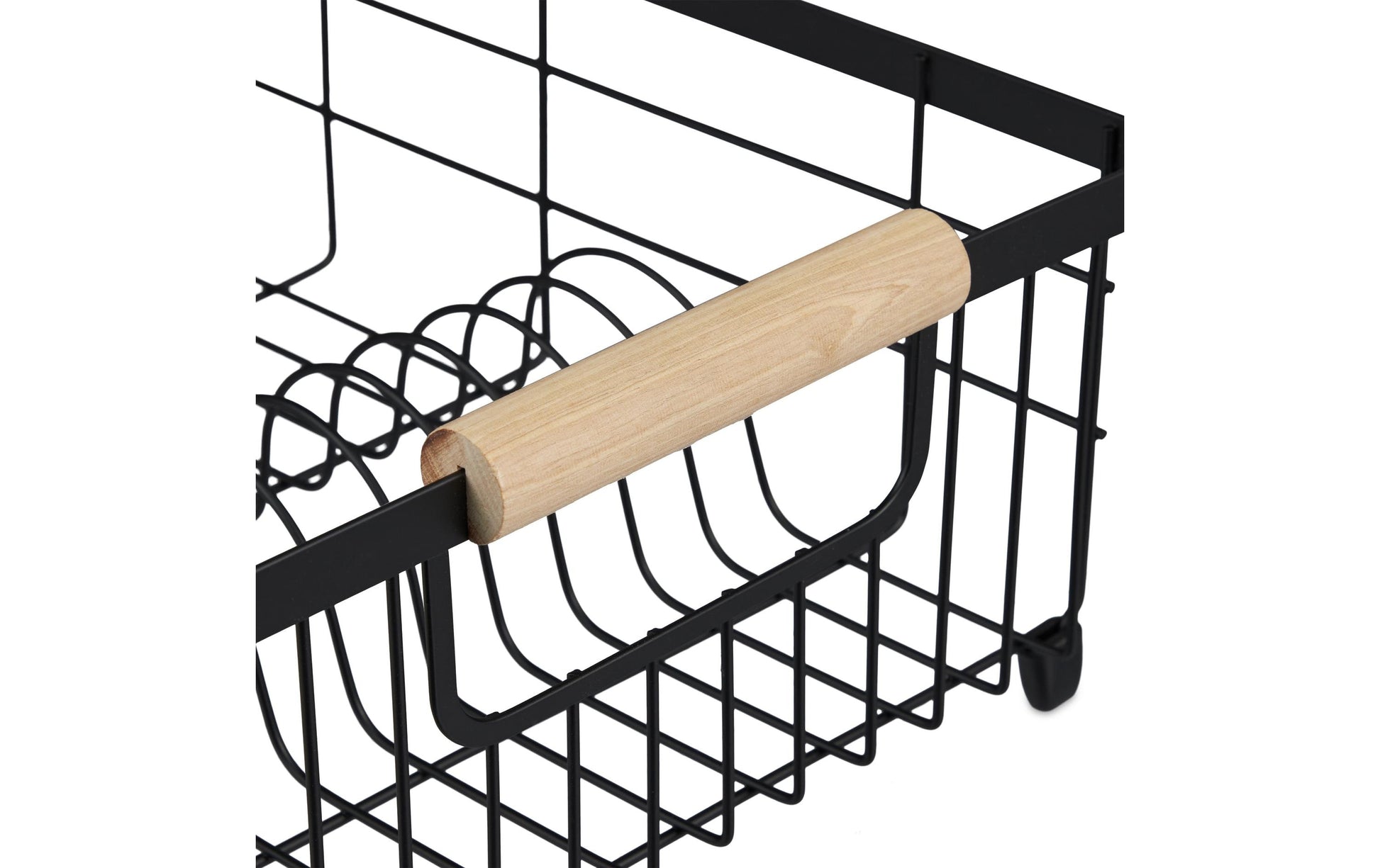 Relaxdays Abtropfgestell 42 × 31 × 15,5 cm, Eisen/Kunststoff/Holz, Schwarz/Braun, mit Auffangschale