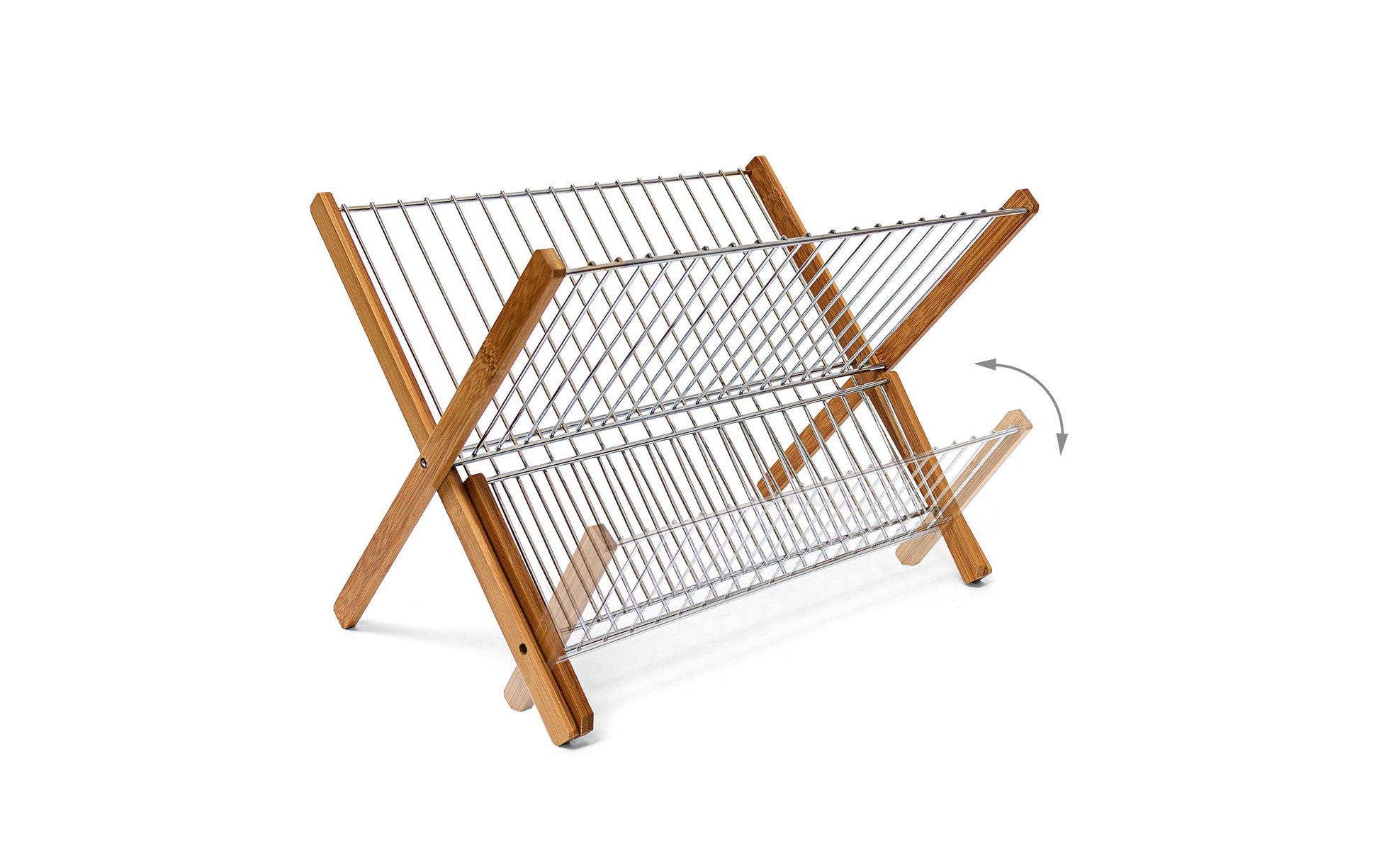 Relaxdays Abtropfgestell 39 × 29 × 27 cm, Bambus/Metall, Braun/Silber